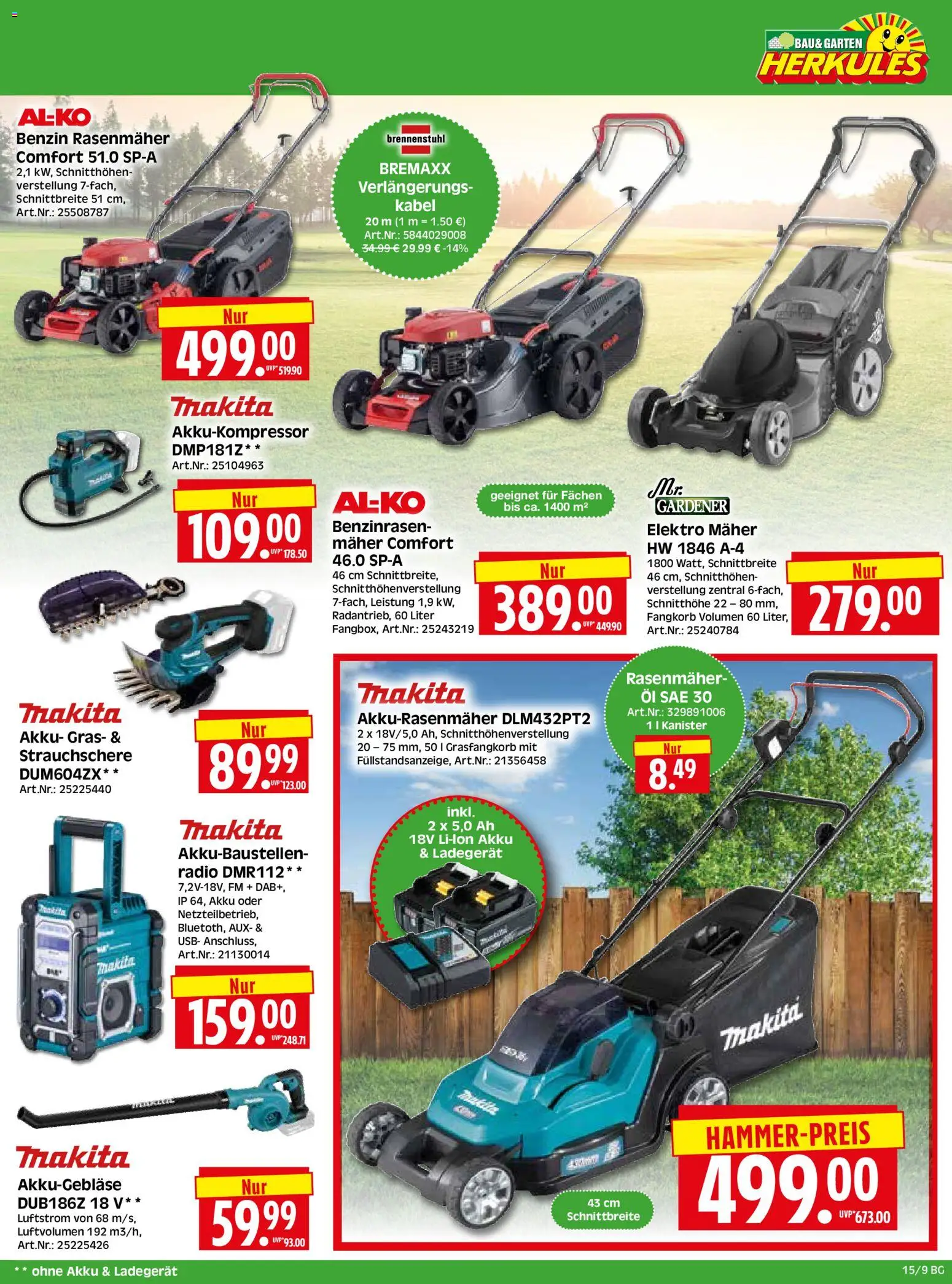 HERKULES - Bau & Garten – gültig ab 07.04.2026 | Seite: 9 | Produkte: Kabel, USB, Rasenmäher, Radio