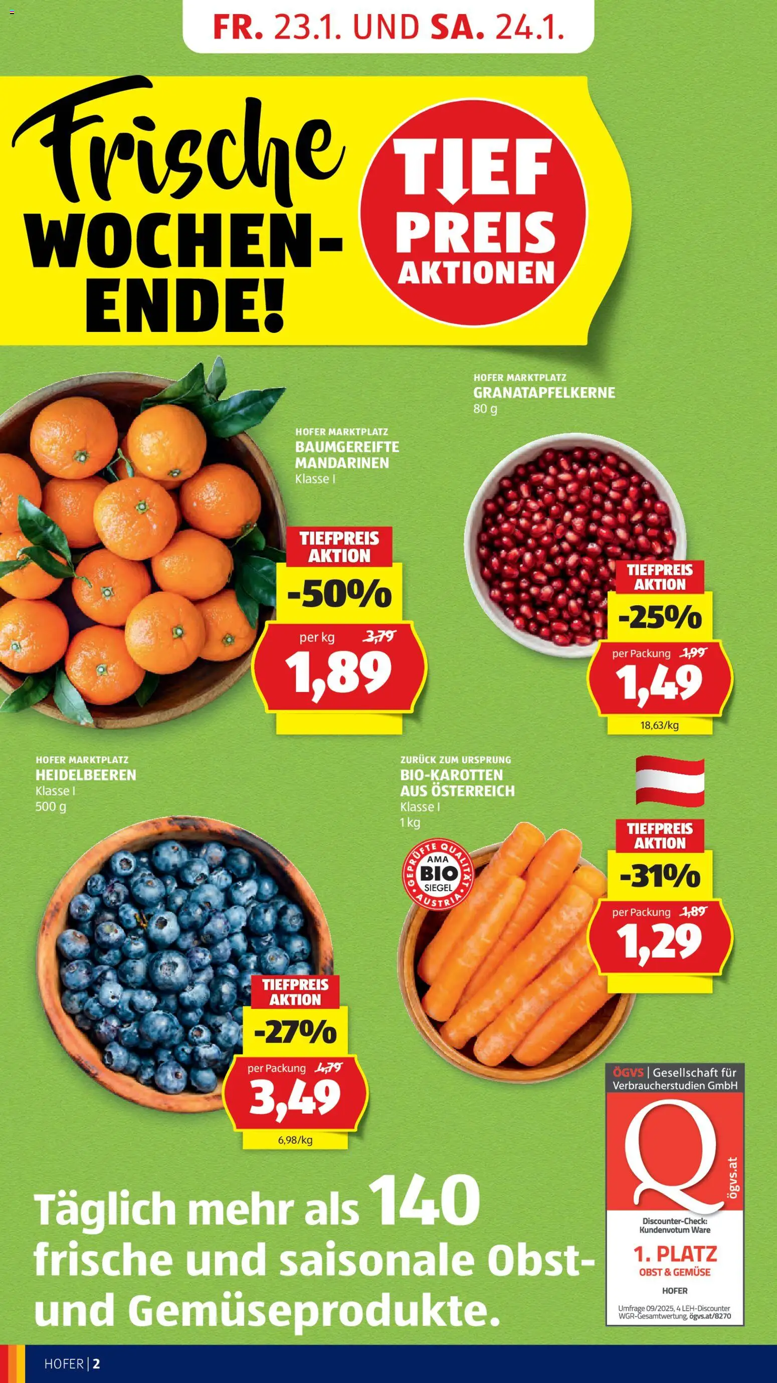 Hofer Flugblatt gültig ab 23.01.2026 | Seite: 4 | Produkte: Mandarinen, Gemüse, Obst