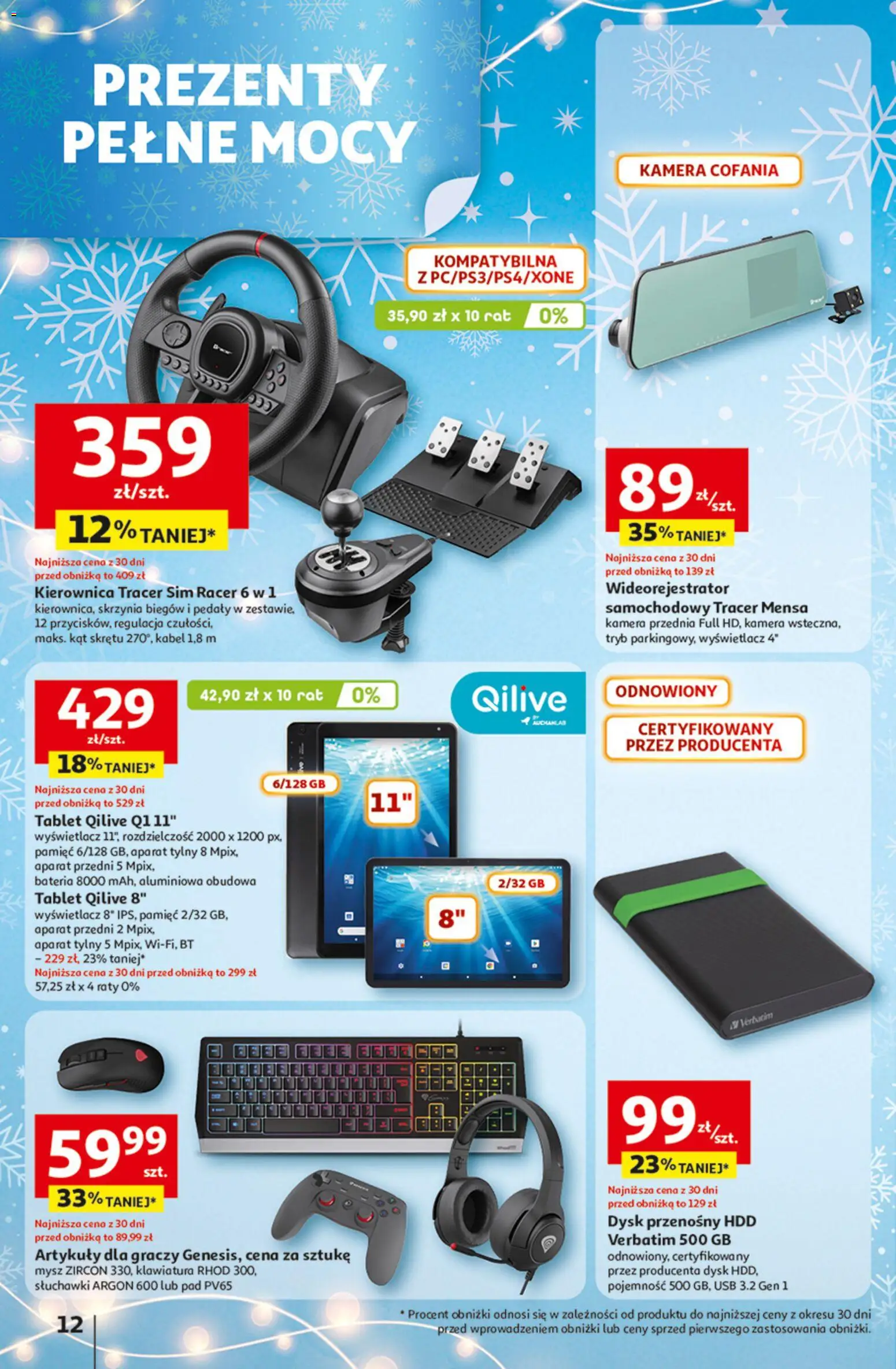 Auchan Gazetka - Katalog prezenty od 27.11.2025 | Strona: 12 | Produkty: Mysz, Słuchawki, Dysk, Bateria
