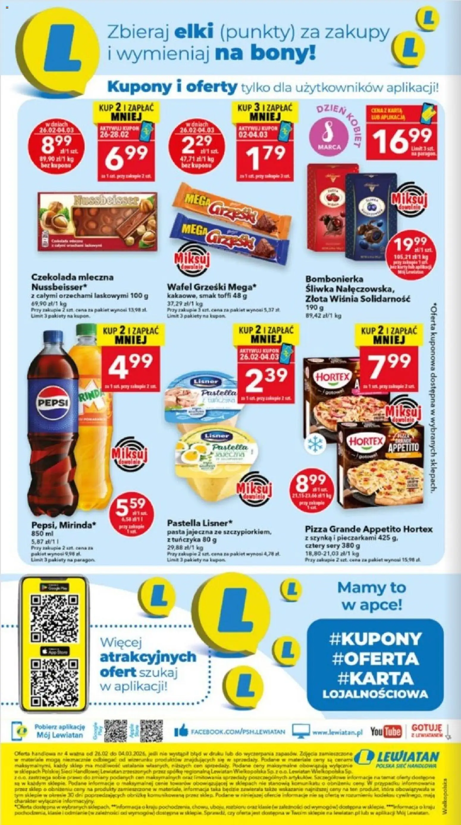 Lewiatan gazetka - Ostrów Wielkopolski od 26.02.2026 | Strona: 8 | Produkty: Karta, Pepsi, Szynka, Pizza