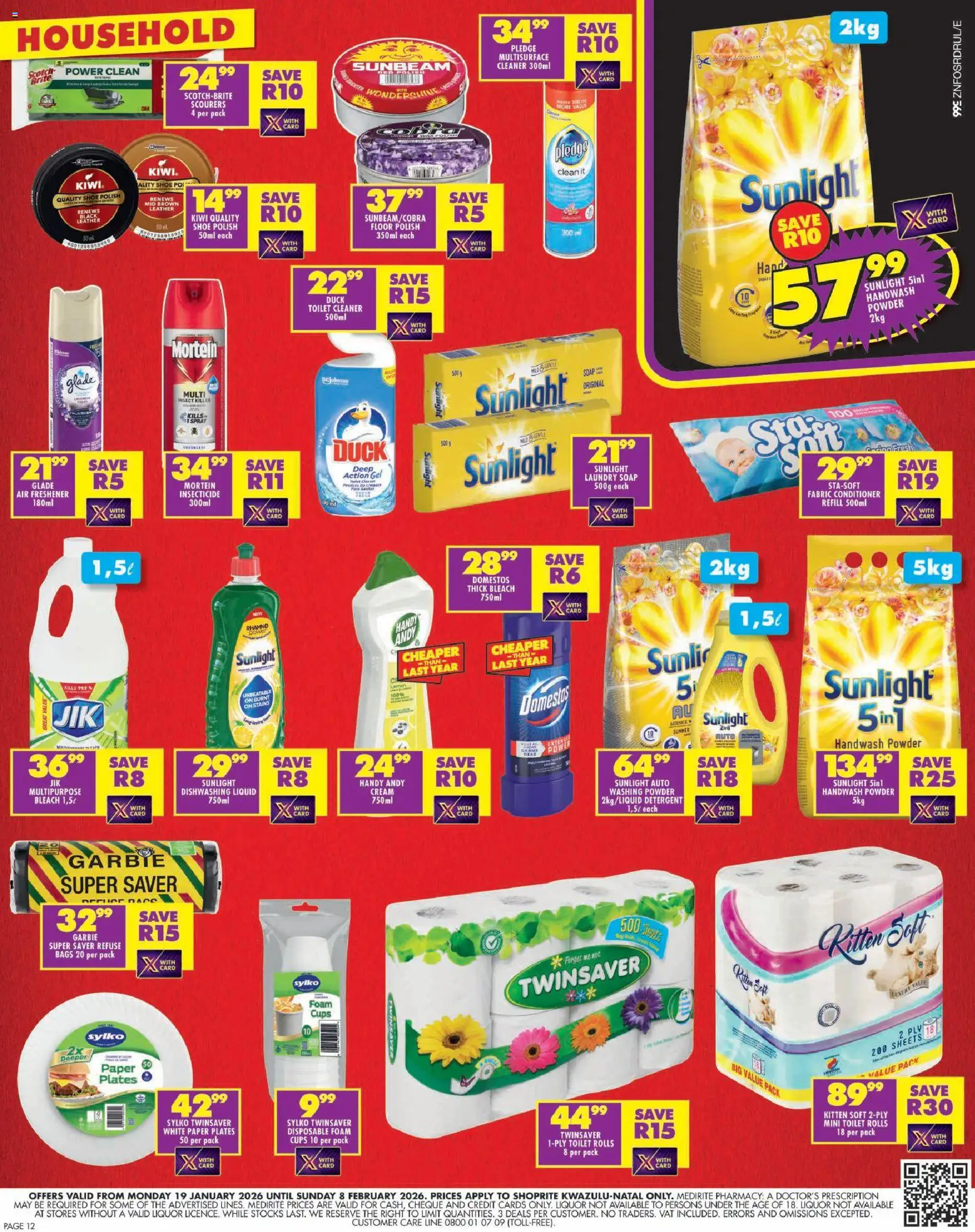 New Shoprite catalogue – valid from 19.01.2026 | Page: 12 | Products: Handwash, Air freshener, Powder, Paper