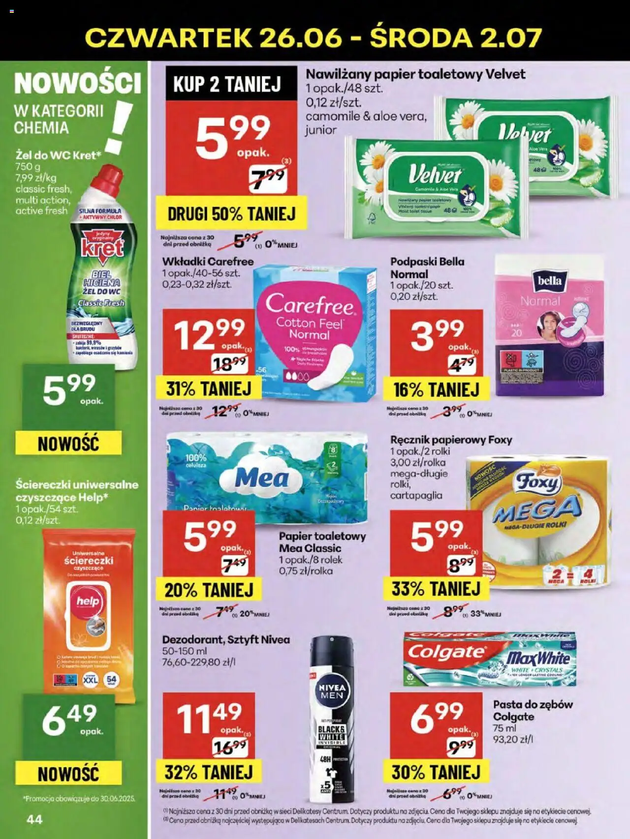 Delikatesy Centrum Gazetka - Sklepy Własne od 26.06.2025 | Strona: 44 | Produkty: Podpaski bella, Rolki, Delikatesy, Pasta do zębów