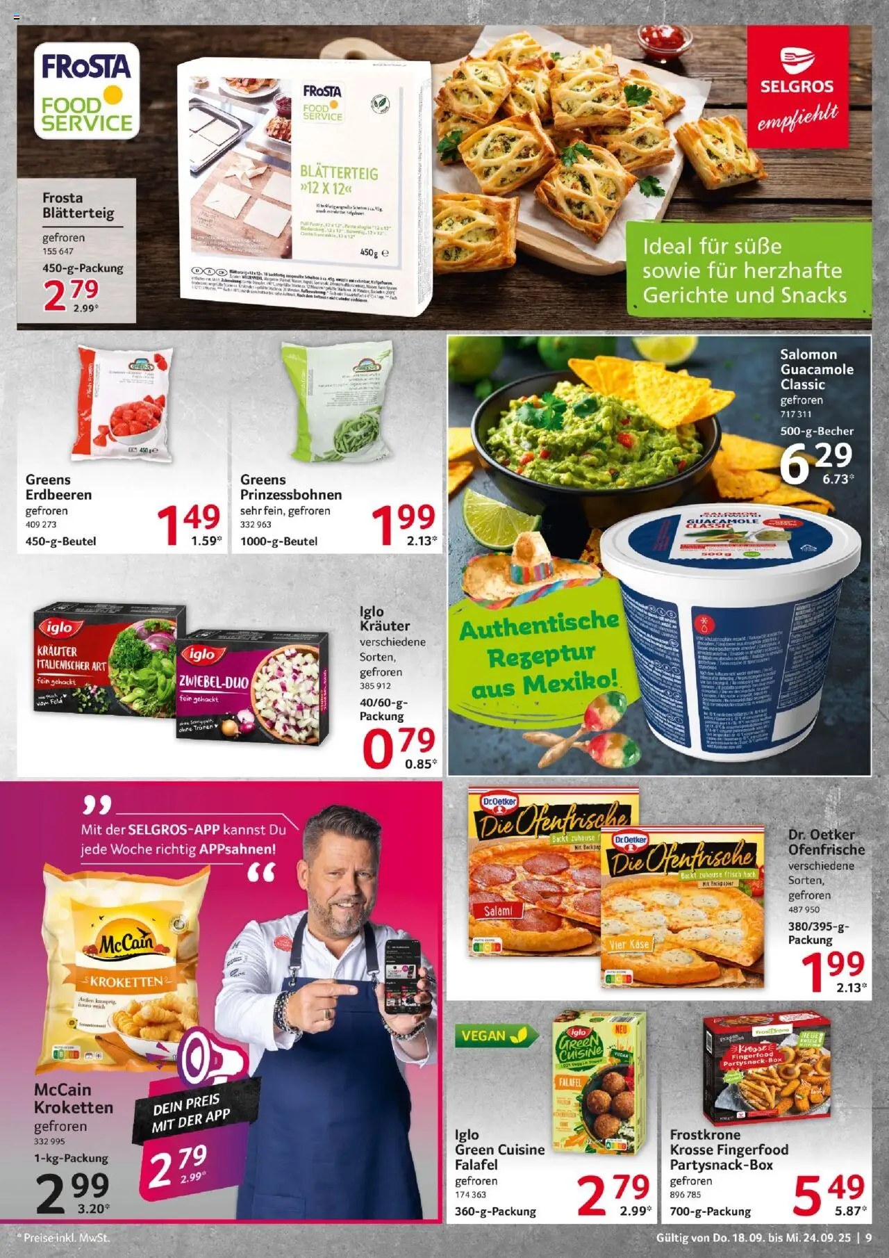 Selgros Prospekt 	 – gültig ab 18.09.2025 | Seite: 9 | Produkte: Iglo, Frosta, Pasta, Erdbeeren
