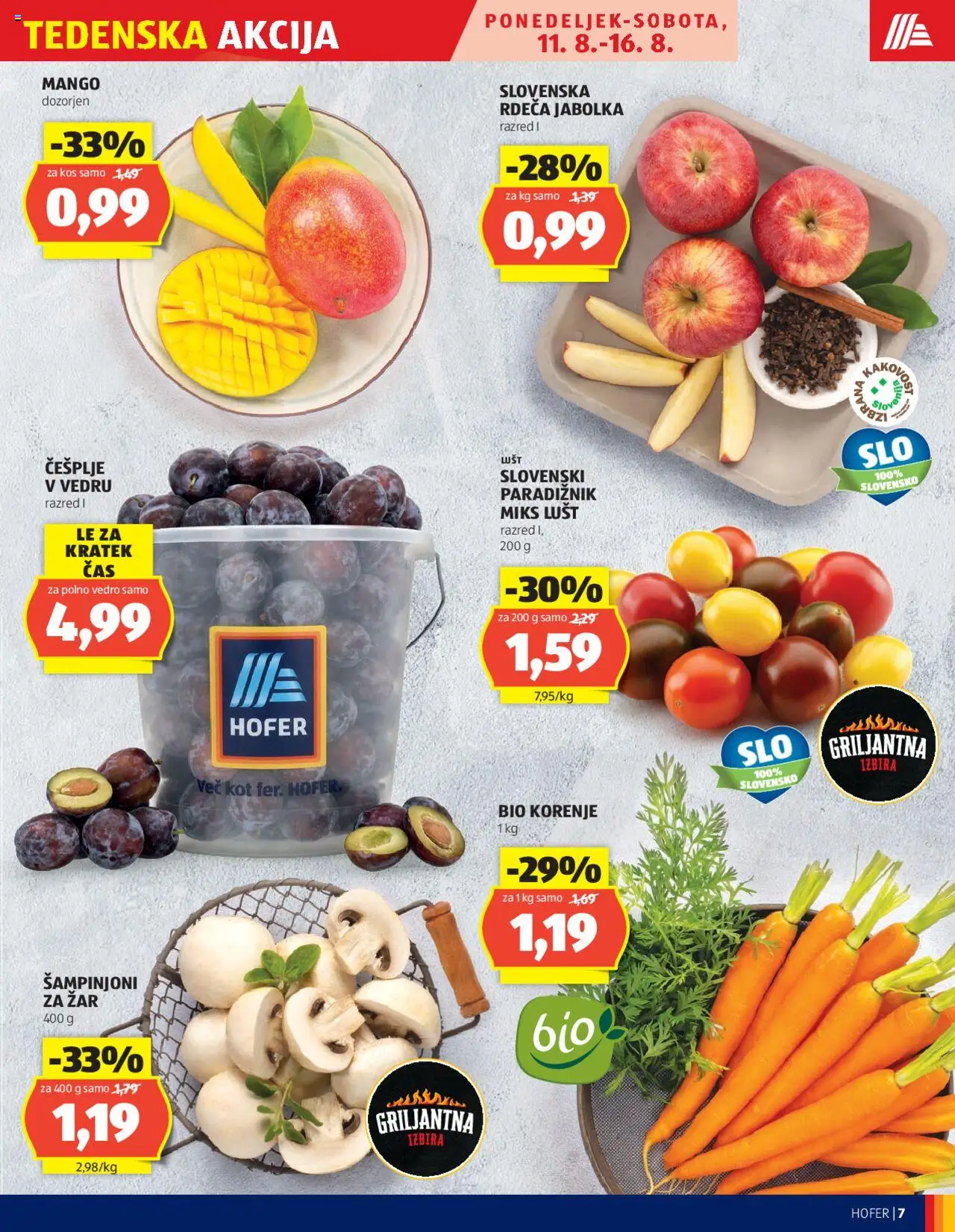 Hofer katalog │ velja od 07.08.2025 | Stran: 7 | Izdelki: Kos, Jabolka, Paradiznik, Mango