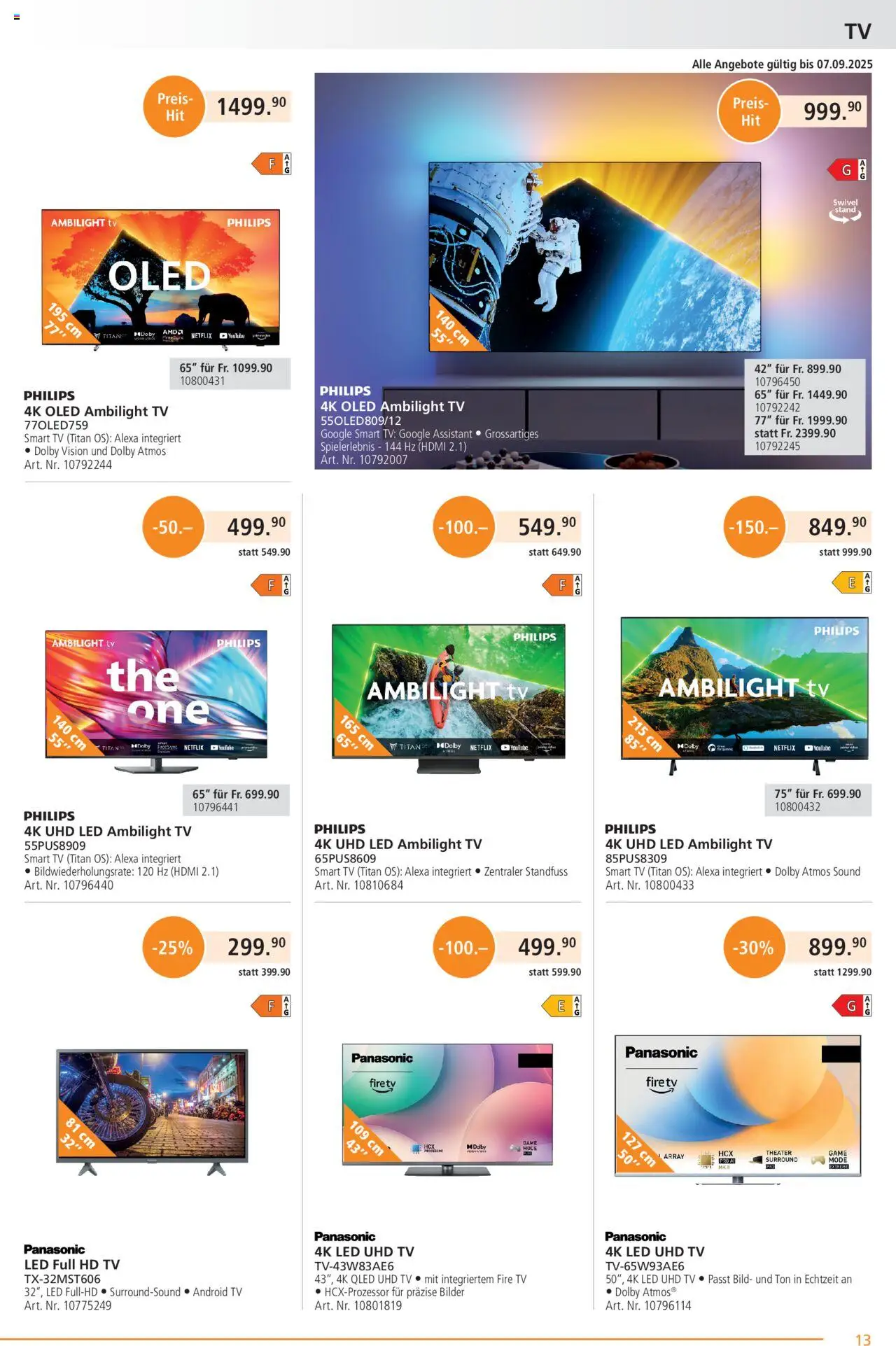 Fust Aktionen ab 25.08.2025 | Seite: 13 | Produkte: TV, Bilder, Philips, Panasonic
