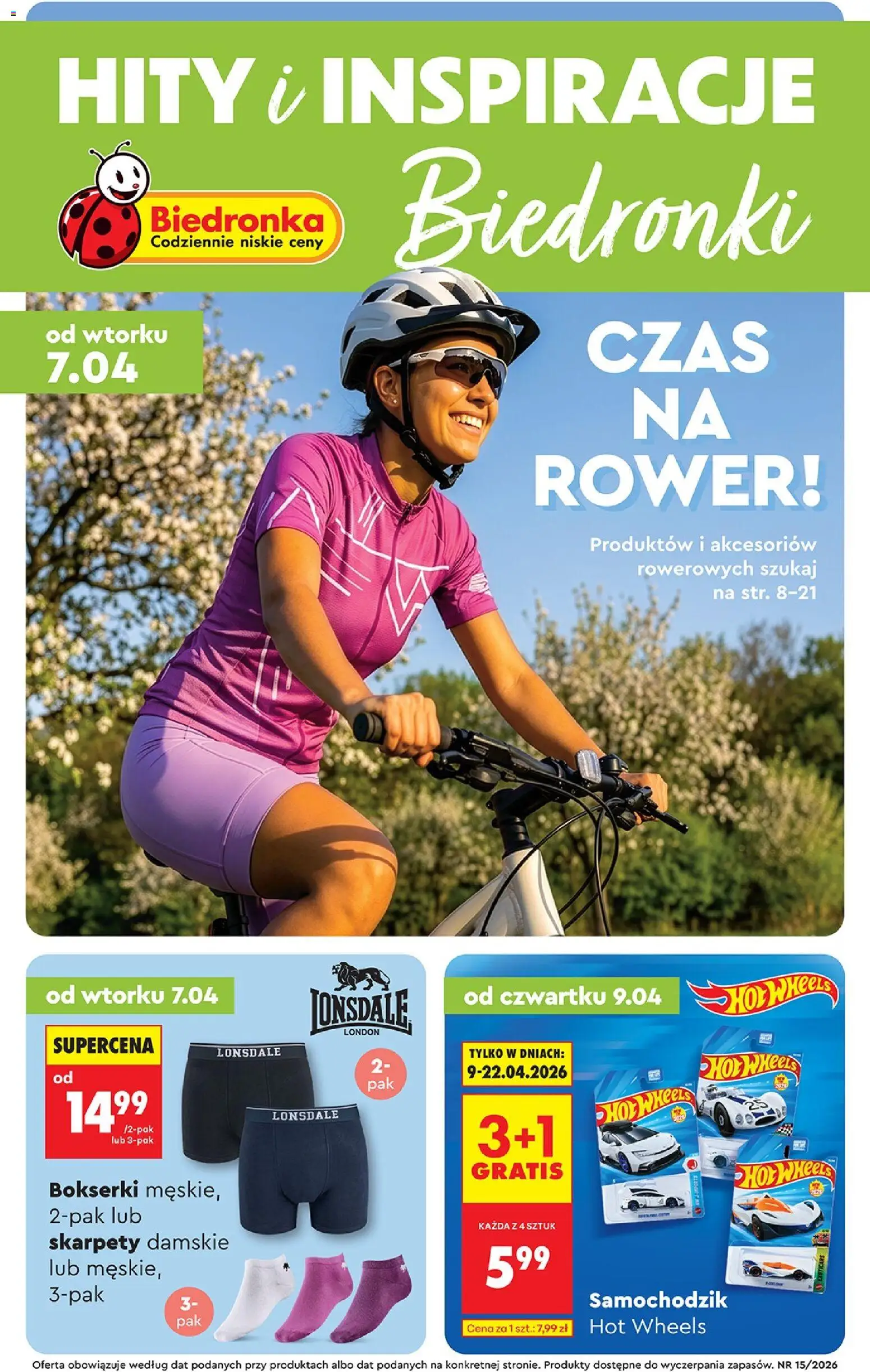 Biedronka gazetka - Hity i inspiracje od 07.04.2026 | Strona: 1 | Produkty: Skarpety, Bokserki, Skarpety damskie, Rower