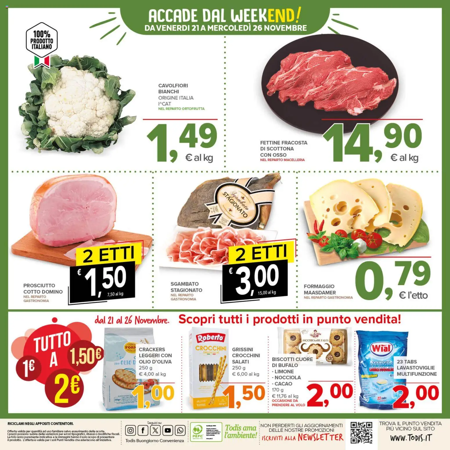 Volantino Todis del 13.11.2025 | Pagina: 24 | Prodotti: Biscotti, Limone, Olio, Crackers