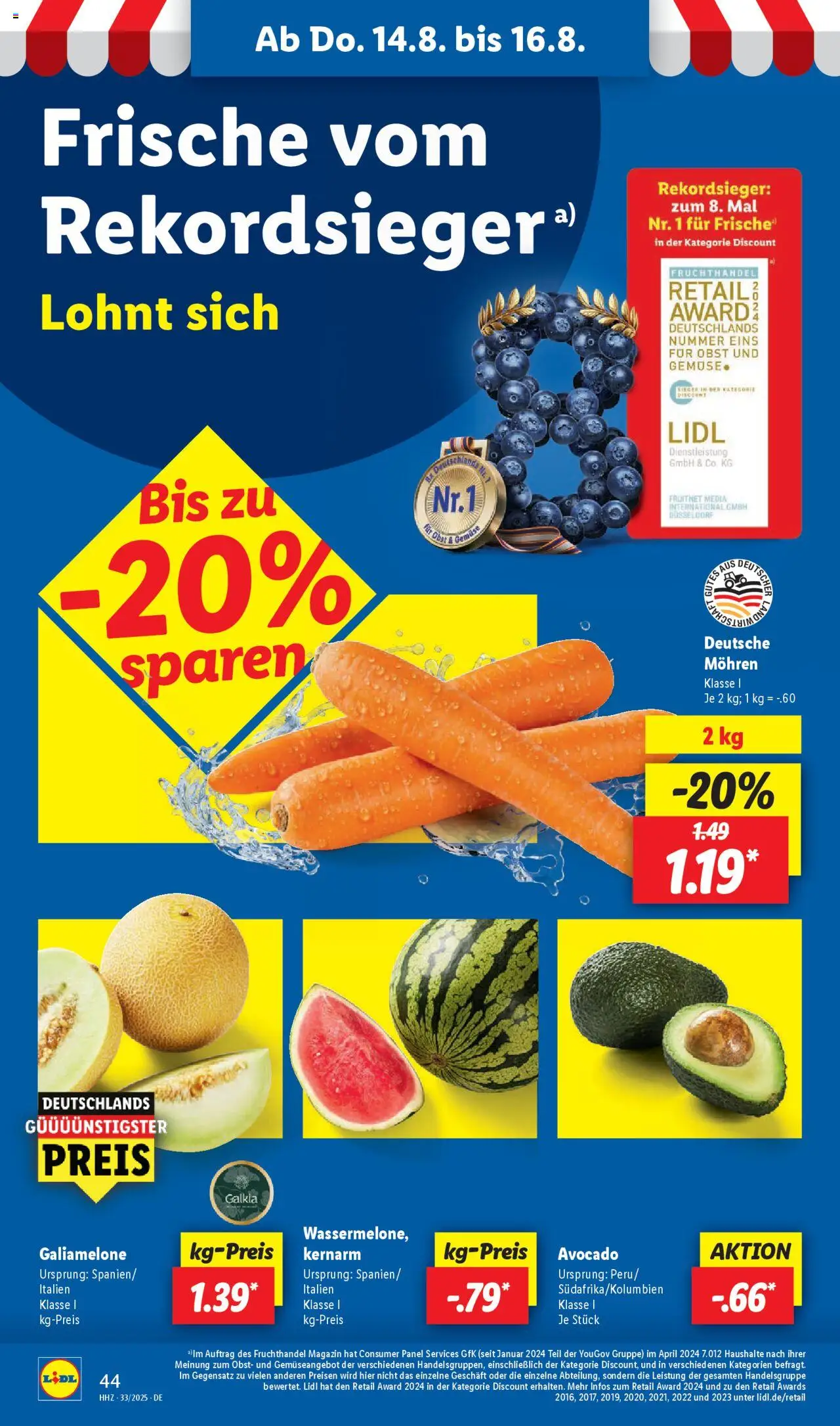 Lidl Prospekt Jessen	 - gültig ab dem 11.08.2025 | Seite: 62 | Produkte: Mohren, Avocado, Gemüse, Obst