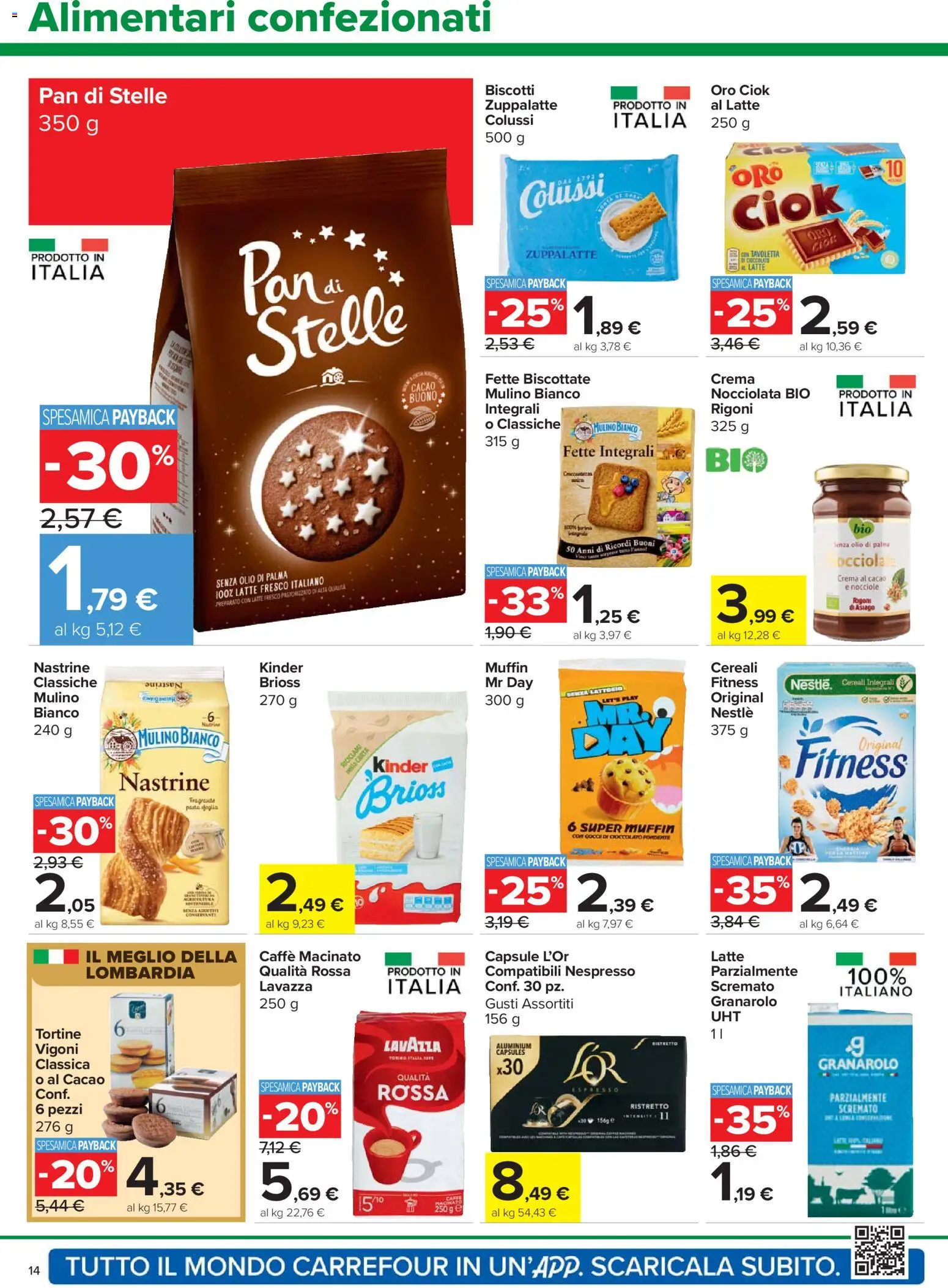 Volantino Carrefour del 24.03.2026 | Pagina: 14 | Prodotti: Biscotti, Latte, Olio, Macinato