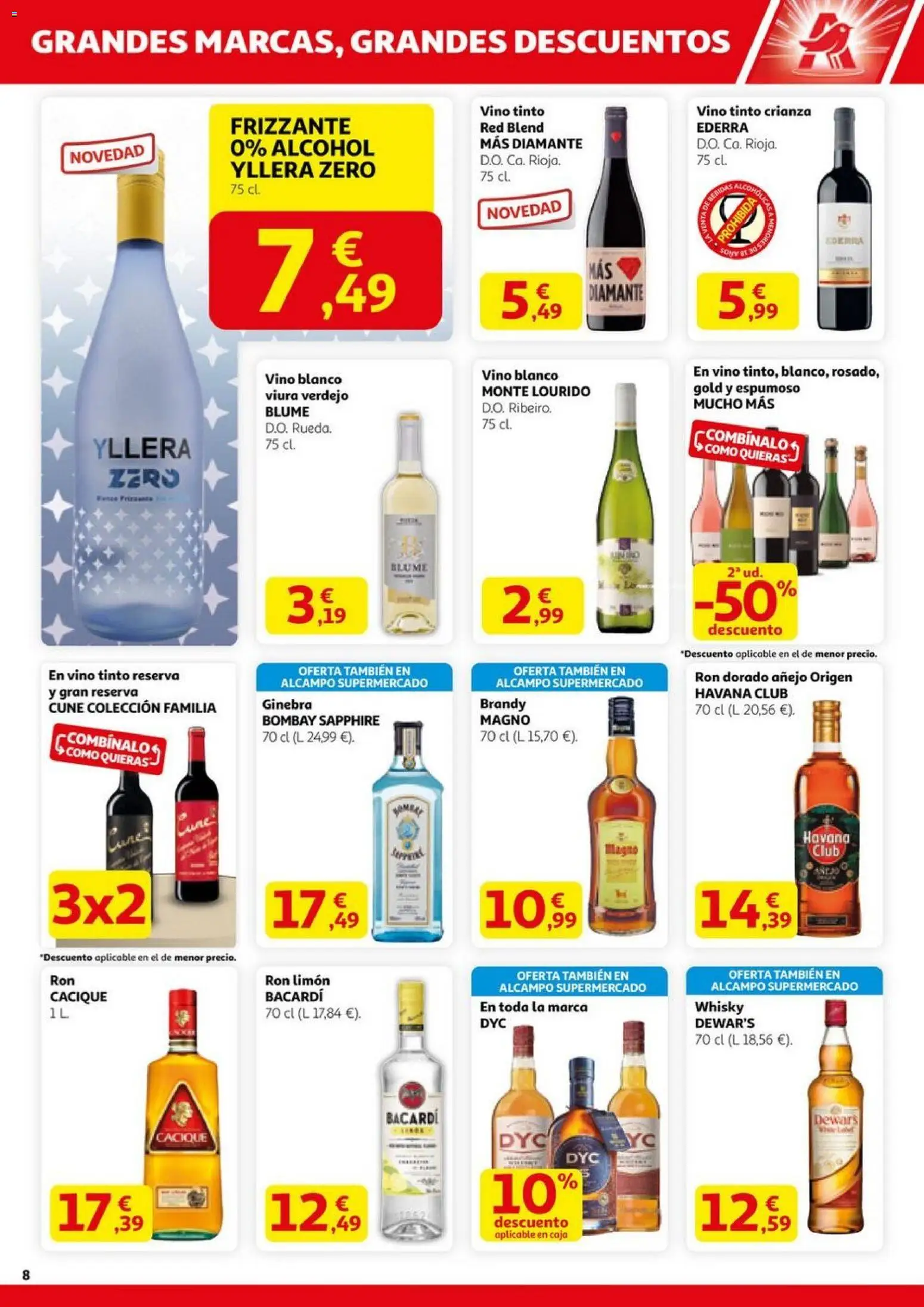 Alcampo - HP Nacional Unificado │ válido desde el 23.10.2025 | Página: 8 | Productos: Ron, Ginebra, Μαύρο πιπέρι, Caja