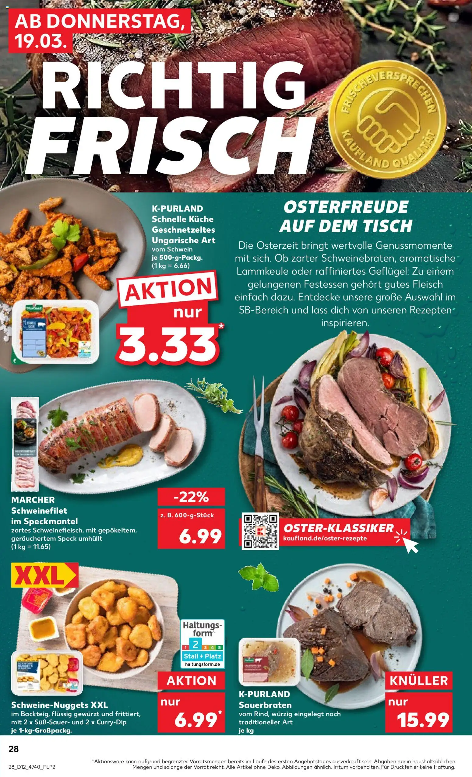 Kaufland Prospekt Hannover	 – gültig ab 19.03.2026 | Seite: 28 | Produkte: Lammkeule, Küche, Schweinefilet, Fleisch