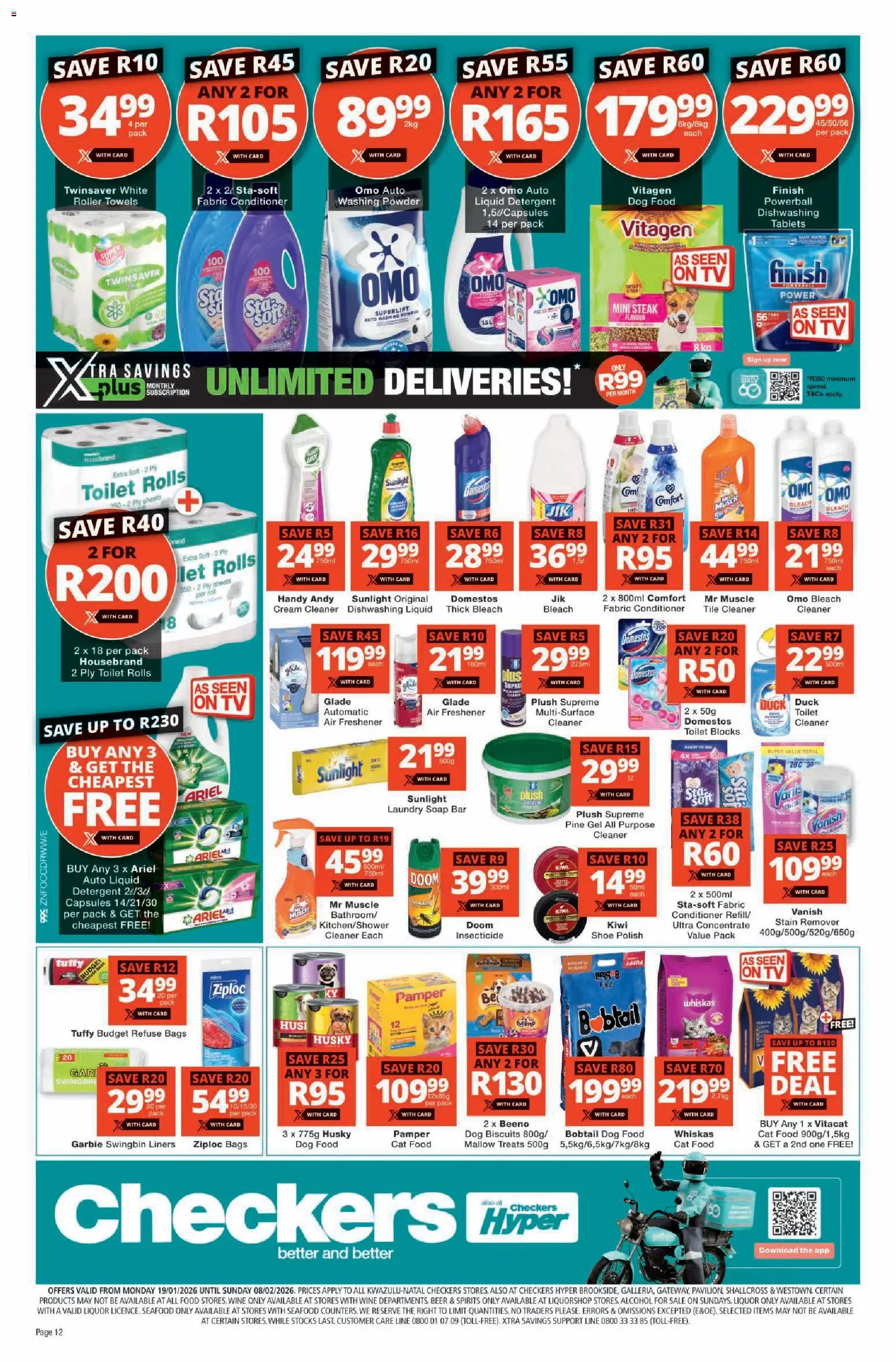 New Checkers catalogue – valid from 19.01.2026 | Page: 12 | Products: TV, Steak, Beer, Dog food