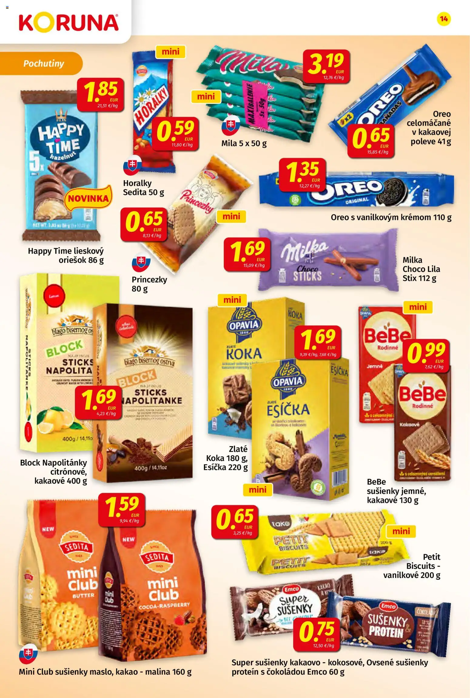 Nové Koruna akcie – leták je platný od 20.03.2026 | Strana: 14 | Produkty: Protein, Mila, Milka, Kakao