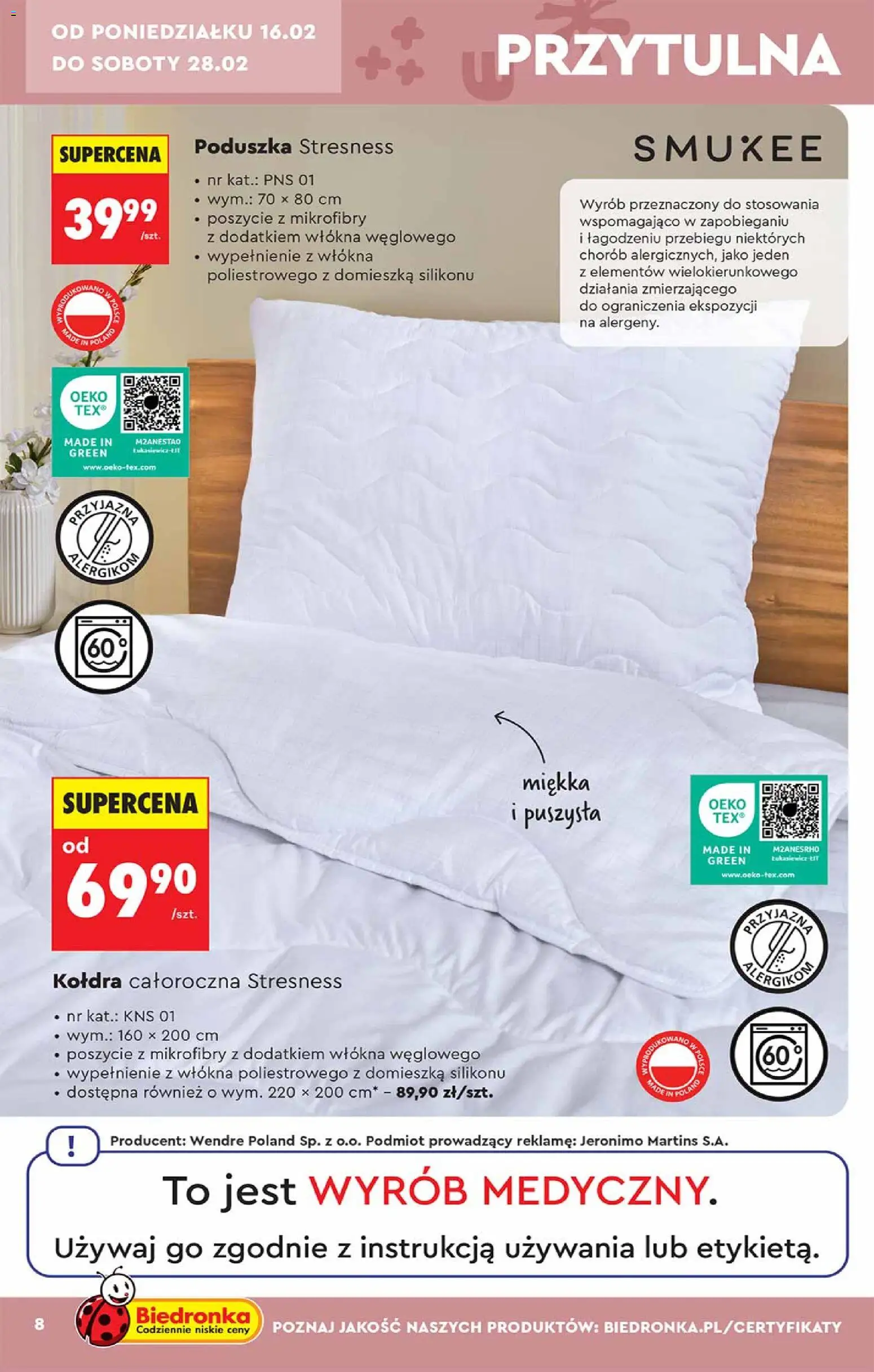 Biedronka gazetka - Hity i inspiracje od 14.02.2026 | Strona: 8 | Produkty: Poduszka, Kołdra