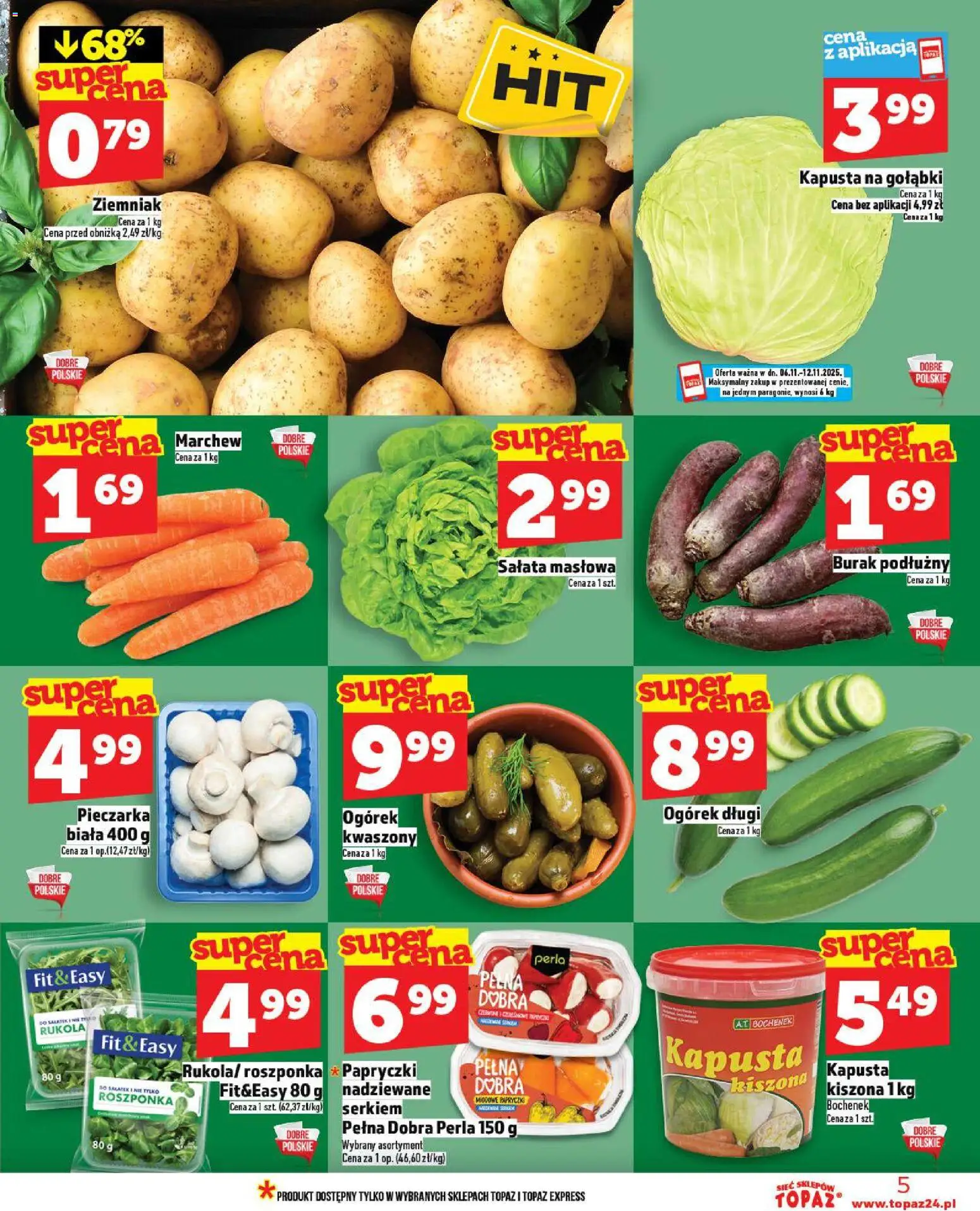 Topaz Gazetka MAZ od 06.11.2025 | Strona: 5 | Produkty: Burak, Kapusta, Rukola, Roszponka