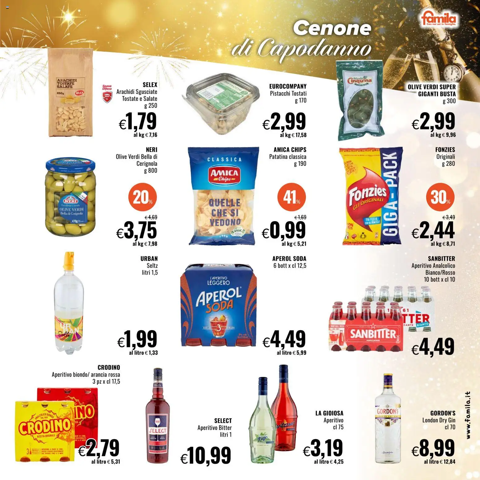 Volantino Famila del 28.12.2025 | Pagina: 5 | Prodotti: Gin, Olive, Arachidi, Pistacchi
