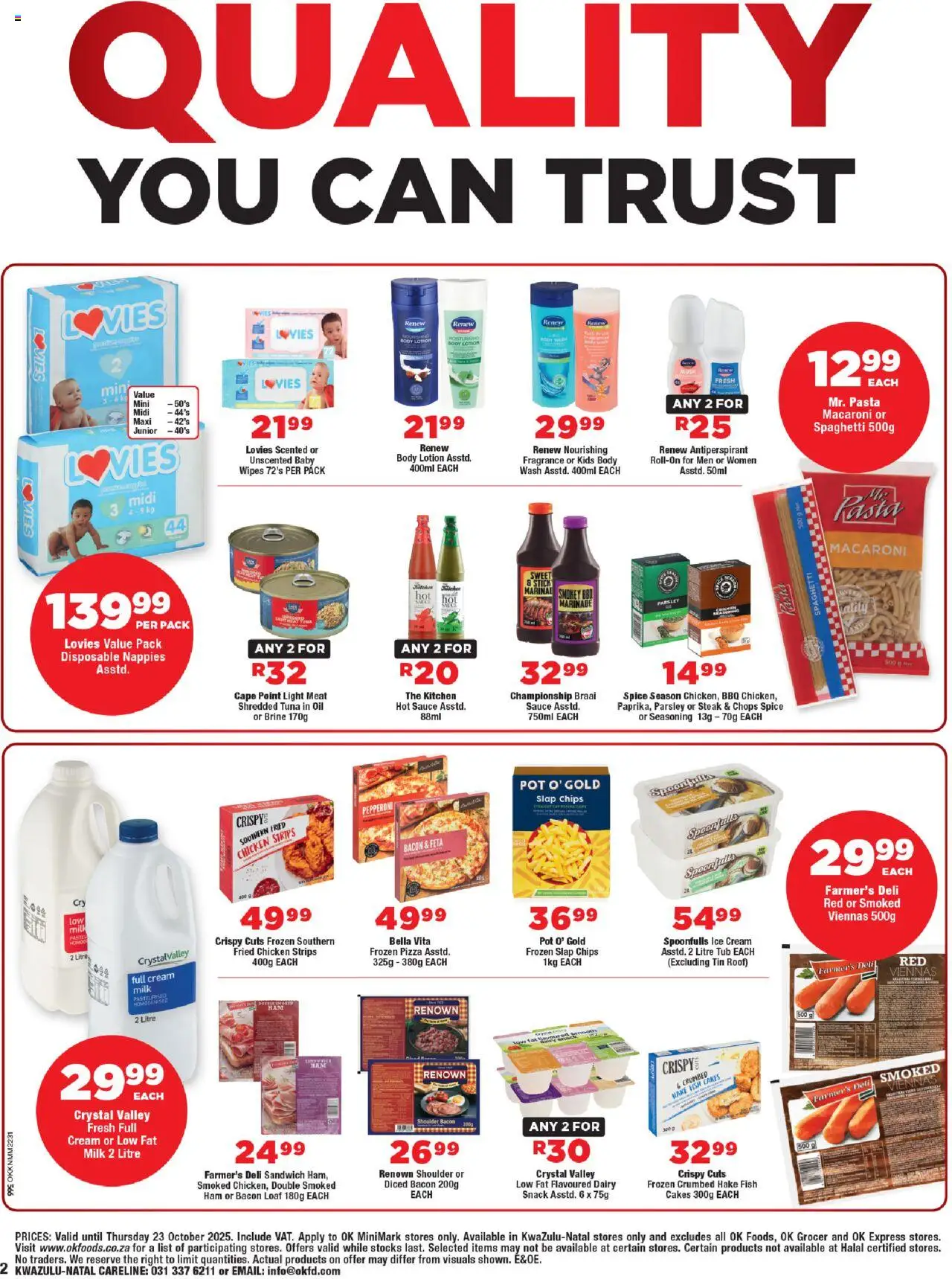 New OK Foods catalogue – valid from 15.10.2025 | Page: 2 | Products: Tuna, Milk, Ham, Sauce