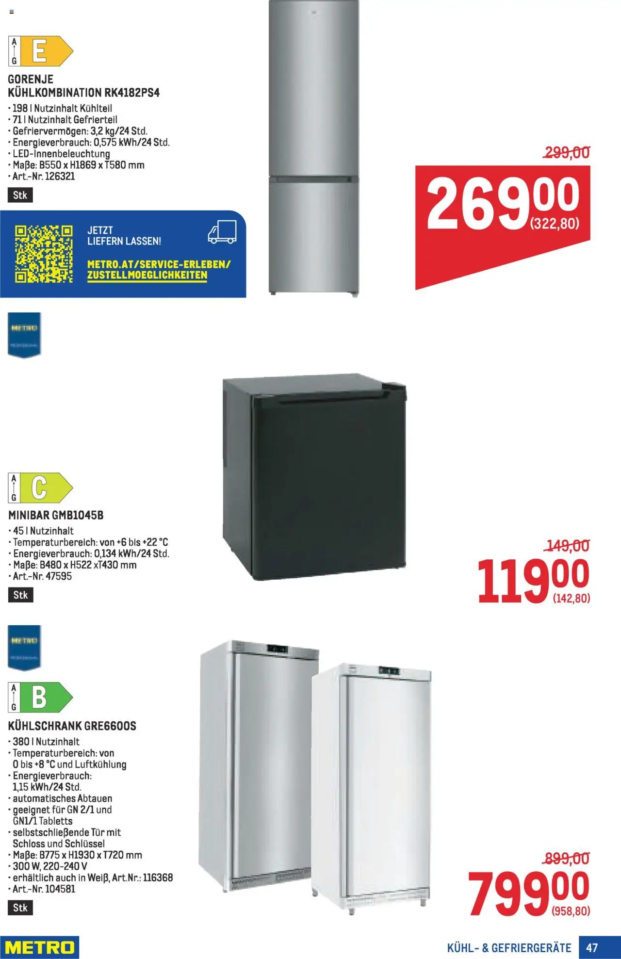 Metro Angebote Profi gültig ab 21.08.2025 | Seite: 47 | Produkte: Kühlschrank