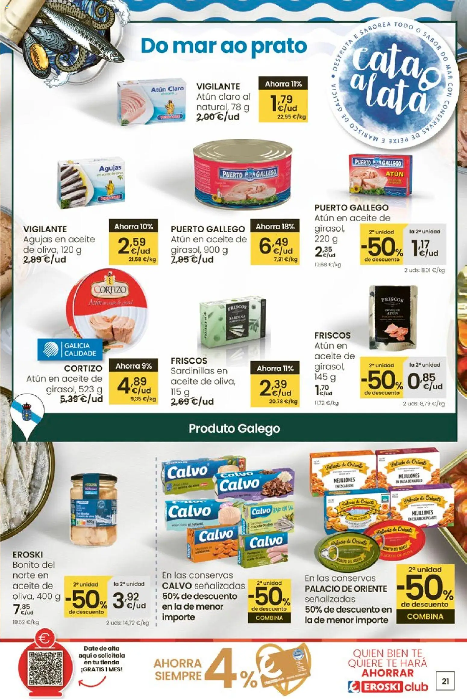 Eroski - 50 de descuento Center │ válido desde el 26.02.2026 | Página: 21 | Productos: Sardinillas, Aceite, Té, Atún claro