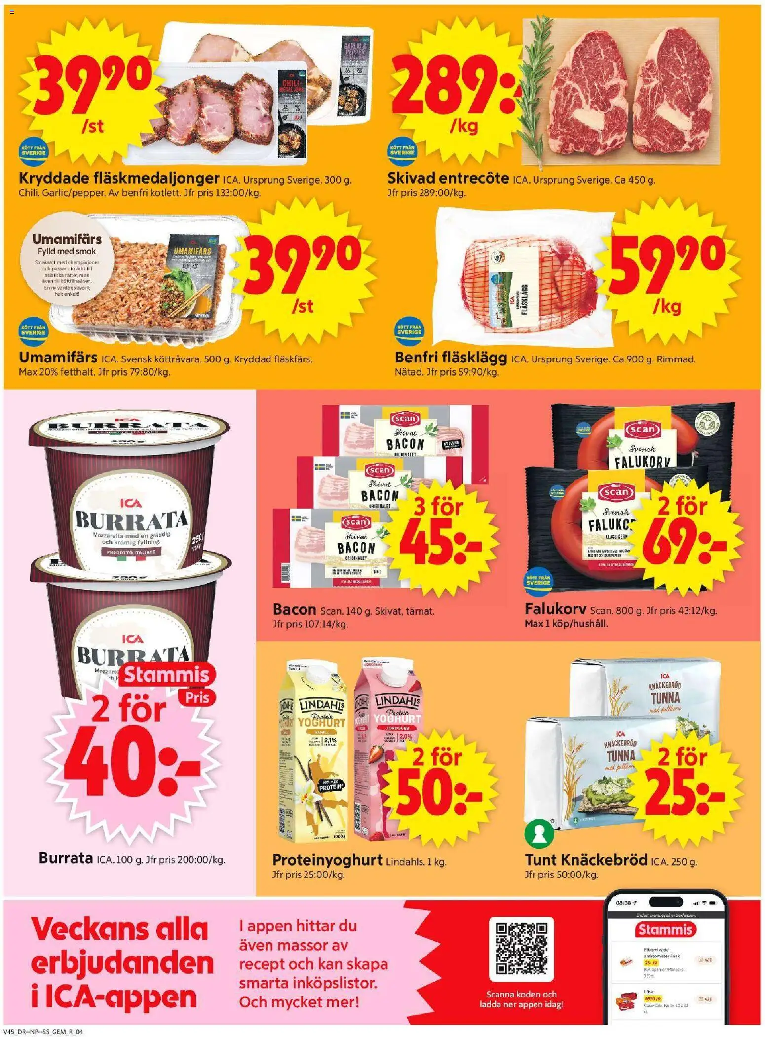 ICA Supermarket reklamblad aktuell från 03.11.2025 | Sida: 4 | Produkter: Falukorv, Knäckebröd, Coca cola, Champinjoner