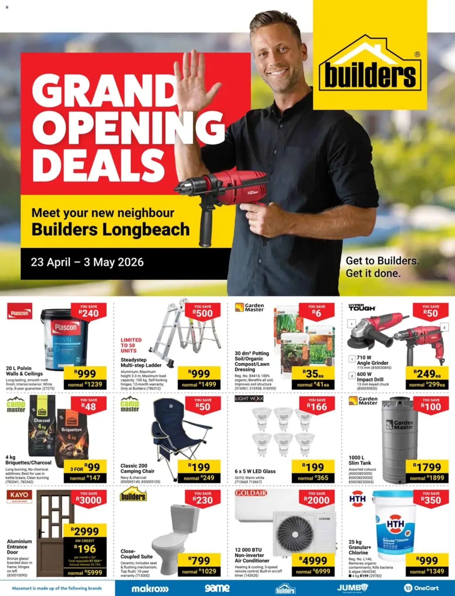 New Builders catalogue – valid from 23.04.2026 | Page: 1 | Products: Timer, Grinder, Polvin, Light