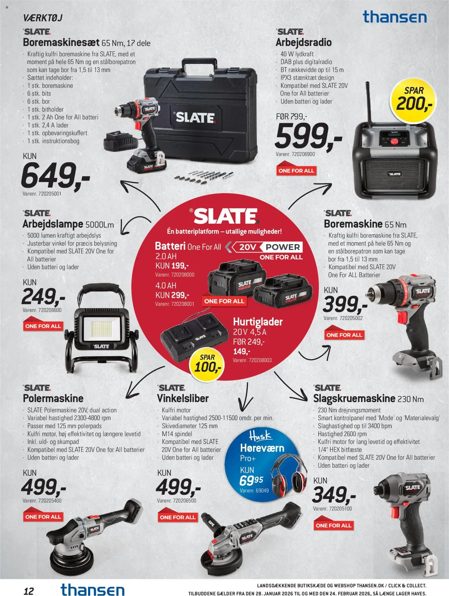 Thansen tilbudsavis – gyldig fra 28.01.2026 | Side: 12 | Produkter: Batterier, Boremaskine, Søm, Batteri