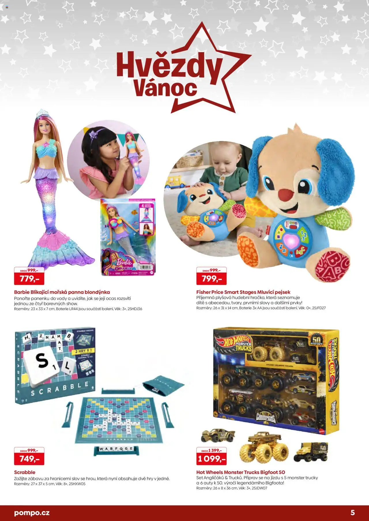 POMPO katalog Vánoce 2025 od 16.10.2025 | Strana: 5 | Produkty: Monster, Hot Wheels, Barbie, Baterie