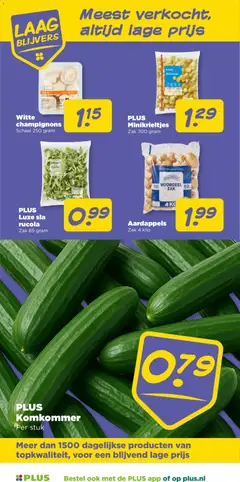 PLUS Luxe sla rucola, Zak 85 gram - Voorbeeld van een folder van Plus, geldig van 29.10.2025 | Pagina: 19 | Producten: Komkommer, Rucola, Schaal, Zak