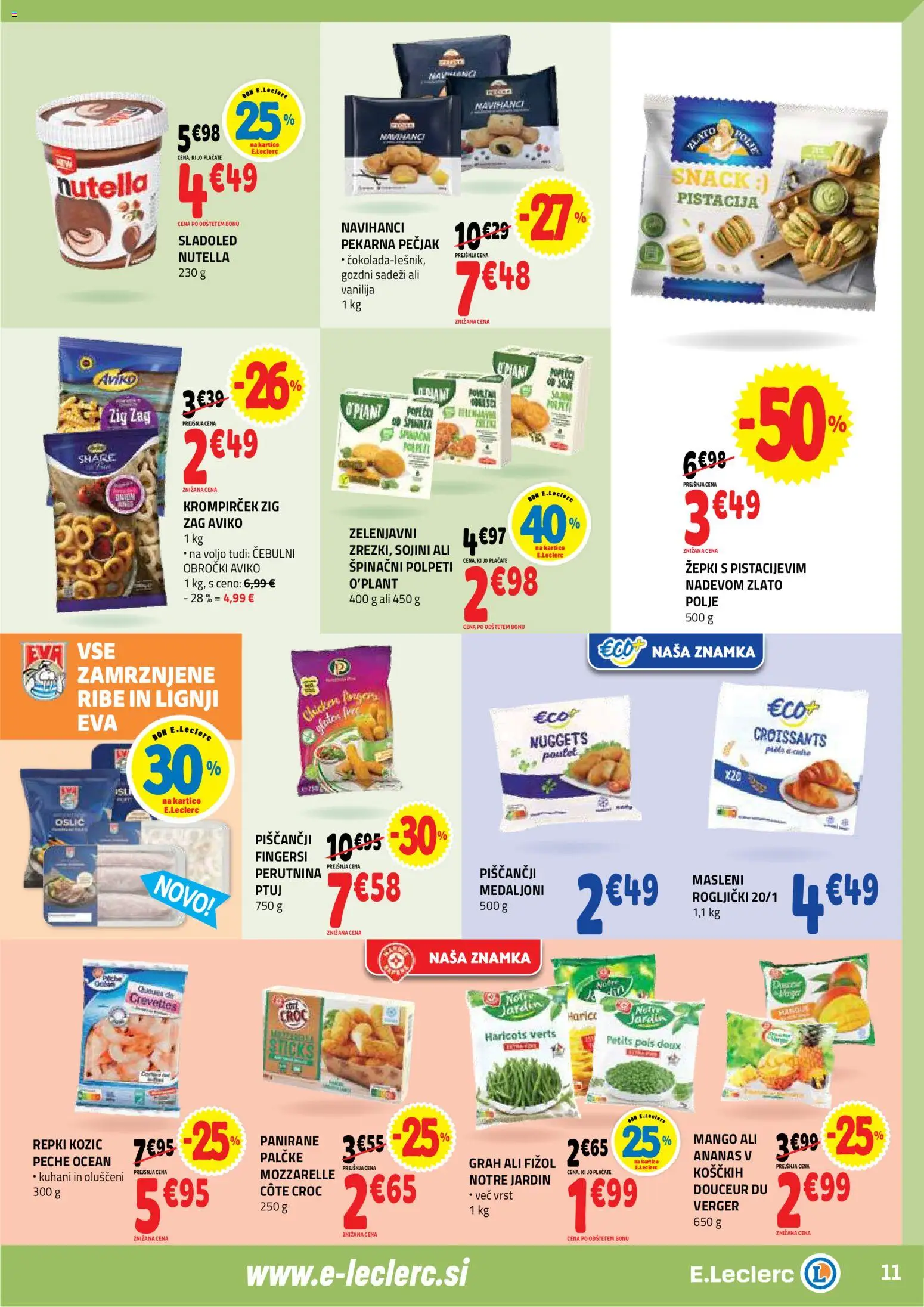 Novi E.leclerc katalog ponudbe – veljaven od 18.02.2026 | Stran: 11 | Izdelki: Lignji, Pekarna, Sladoled, Mango