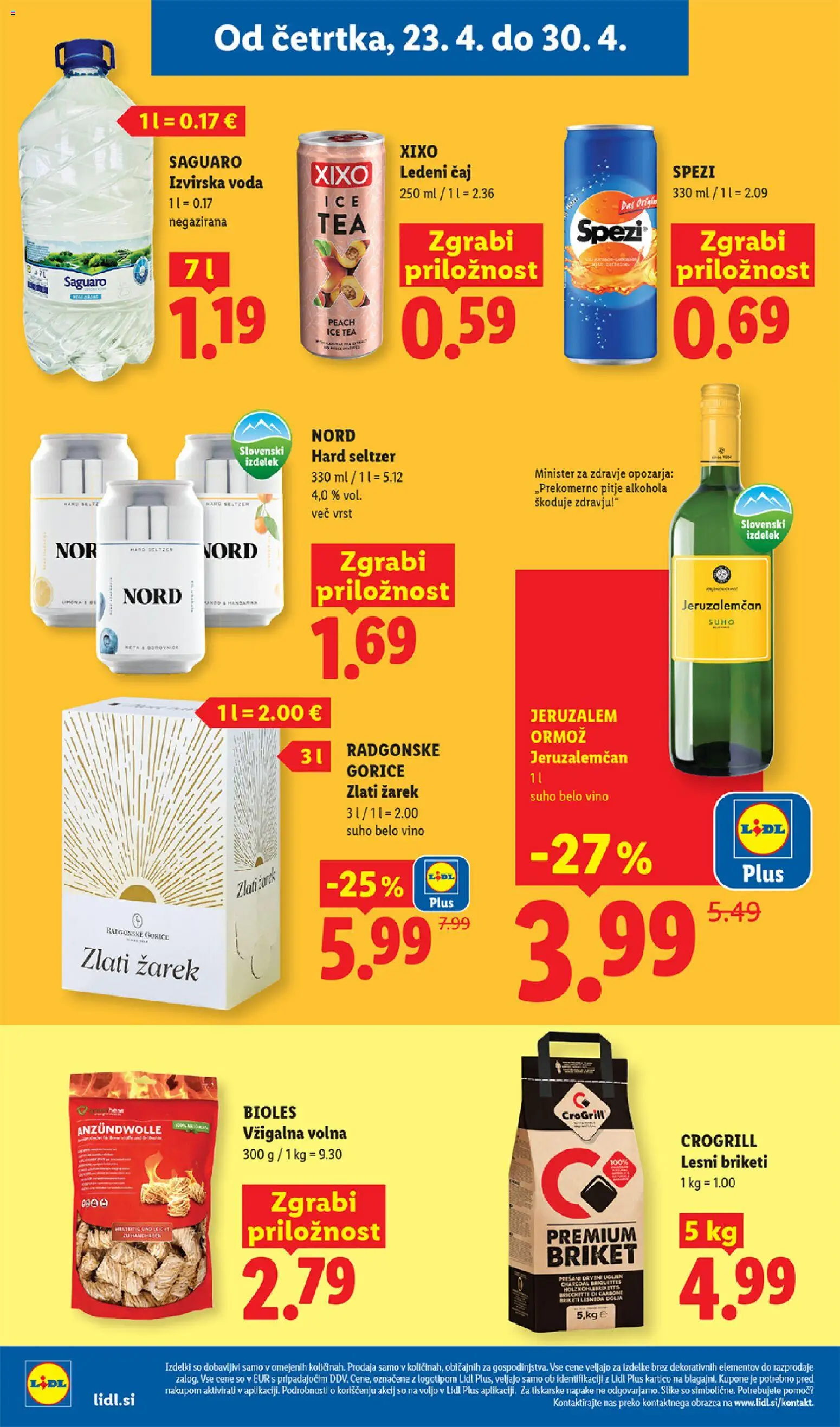 Novi Lidl katalog ponudbe – veljaven od 23.04.2026 | Stran: 14 | Izdelki: Ledeni čaj, Vino, Lesni briketi, Voda
