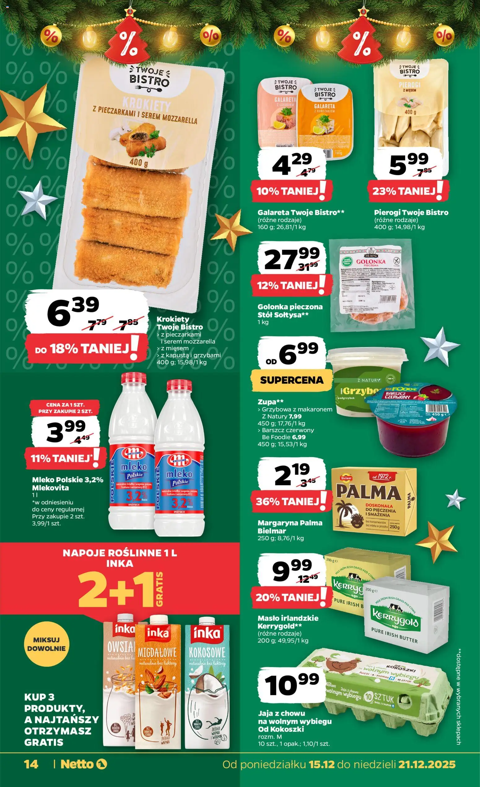 Netto gazetka - Spożywcza od 15.12.2025 | Strona: 14 | Produkty: Pierogi, Masło irlandzkie, Krokiety, Mozzarella