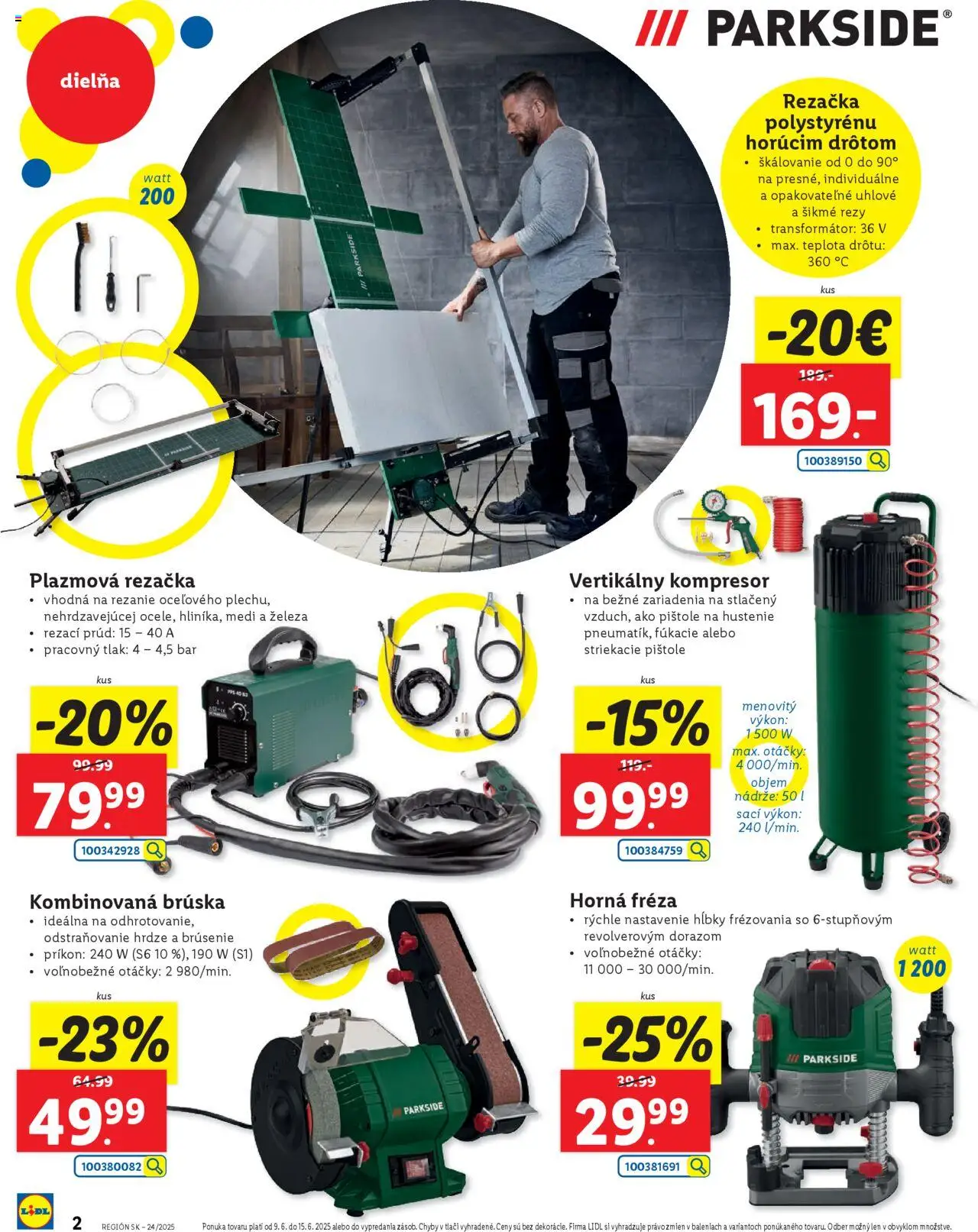 Lidl online magazín │ platný od 09.06.2025 | Strana: 2 | Produkty: Kompresor, Fréza, Rezačka, Parkside