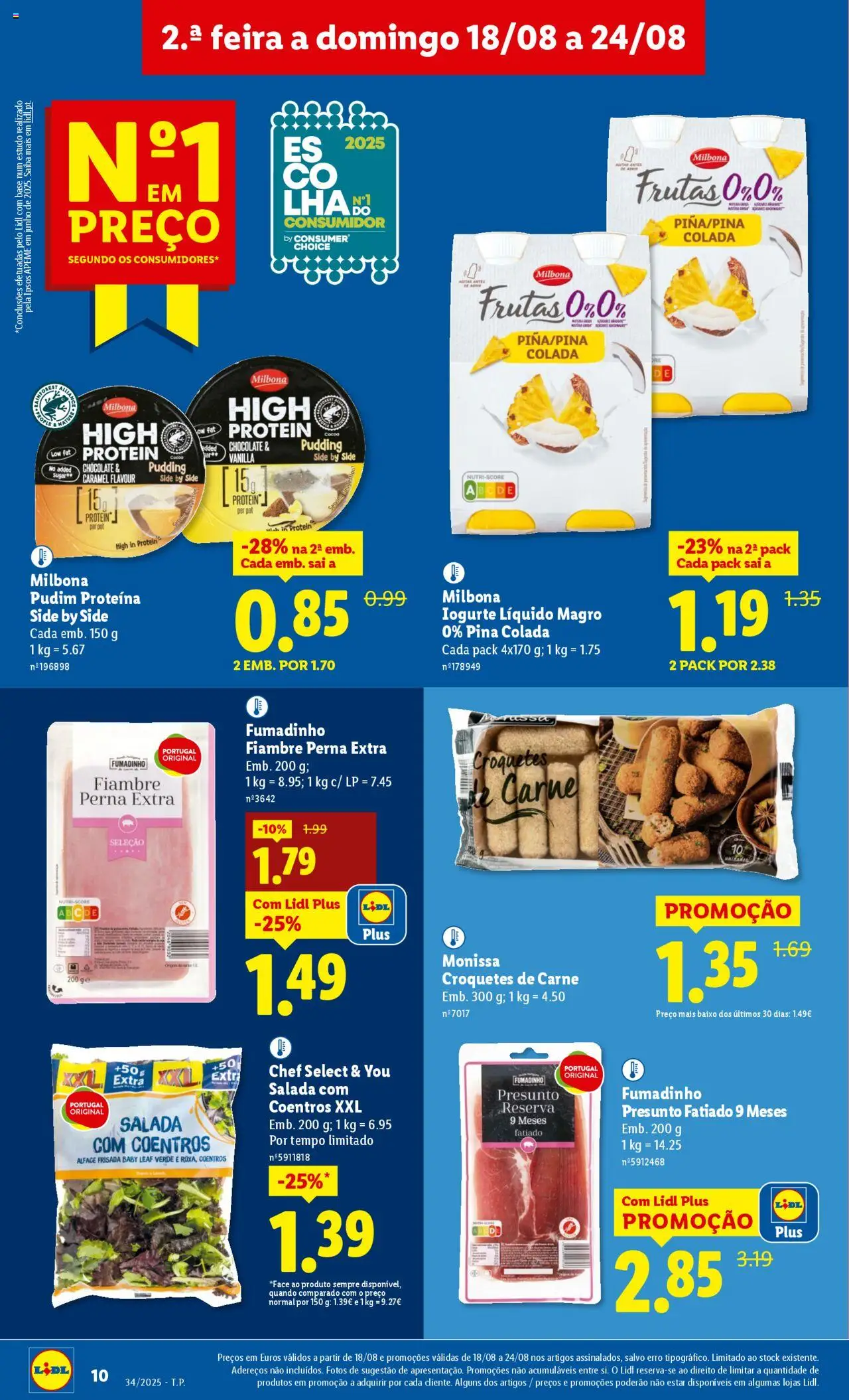 Lidl folheto │ válido de 18.08.2025 | Página: 10 | Produtos: Iogurte, Presunto, Salada, Proteina
