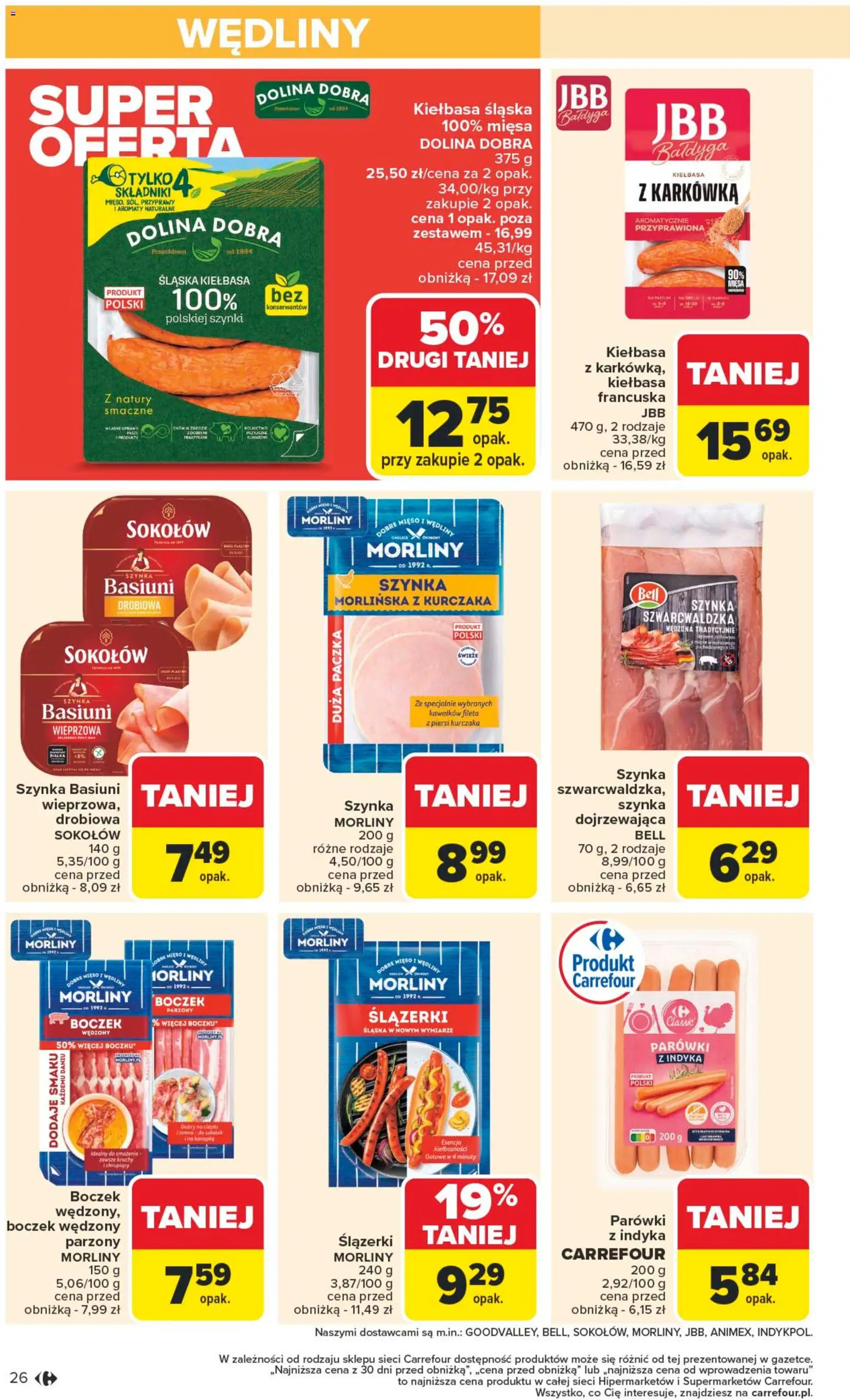 Carrefour Gazetka od 10.11.2025 | Strona: 28 | Produkty: Kiełbasa, Piersi, Szynka, Wędliny