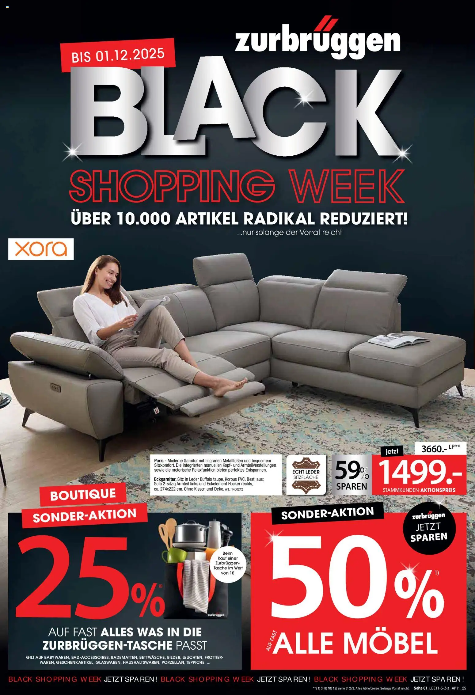 Zurbrüggen - Black Friday – gültig ab 21.11.2025 | Seite: 1 | Produkte: Tasche, Hocker, Kissen, Sofa