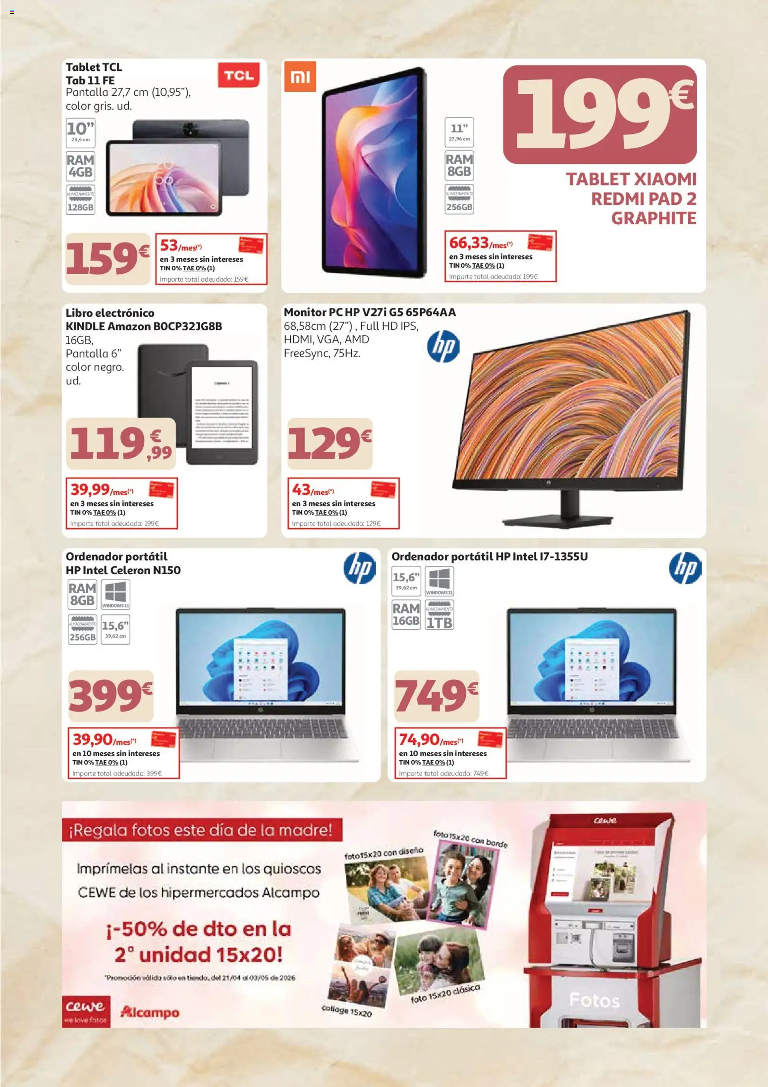 Alcampo - dia de la madre 2026 Canarias │ válido desde el 21.04.2026 | Página: 15 | Productos: Portátil HP, Monitor, PC, Ordenador