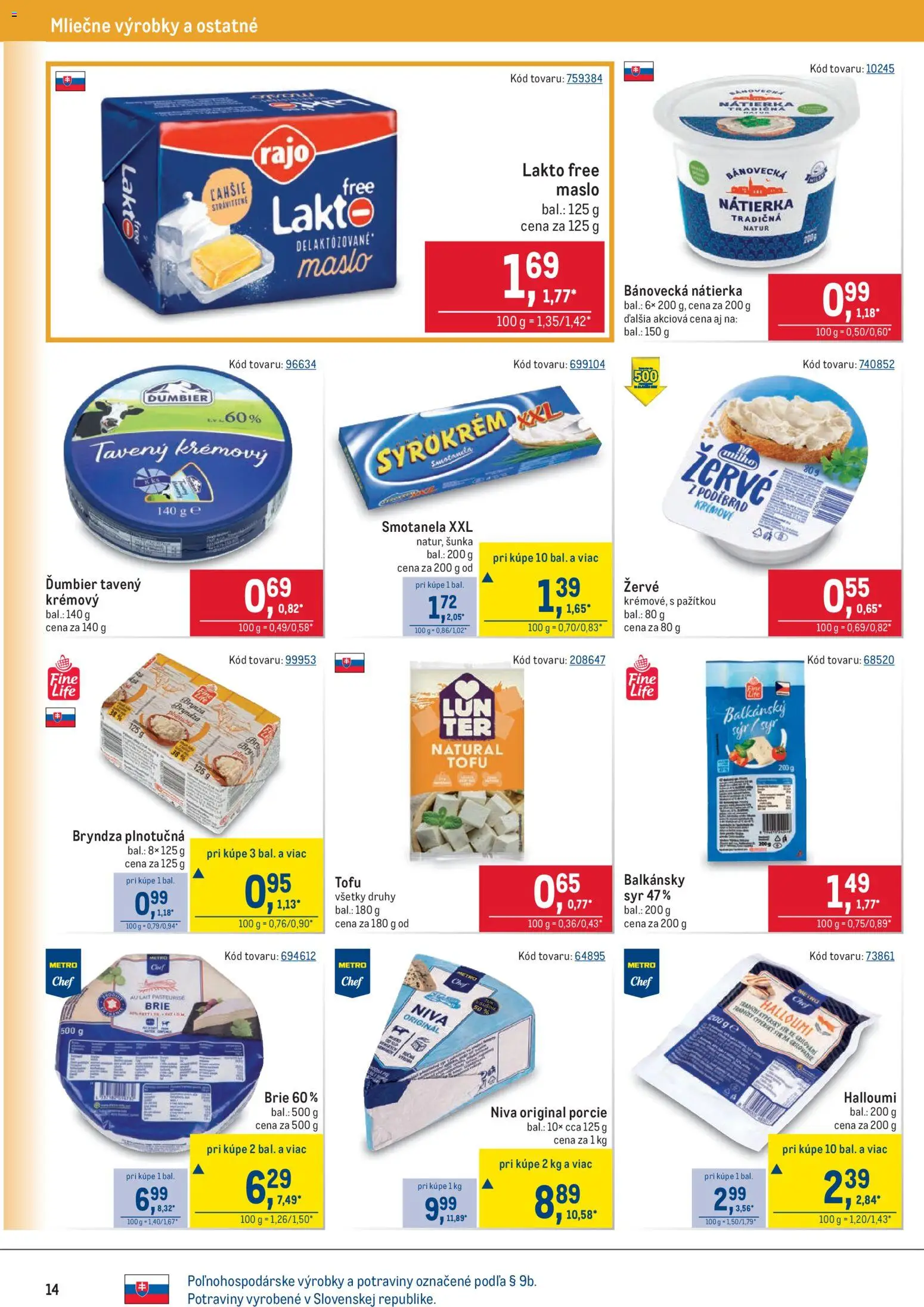 Nové Metro akcie – leták je platný od 05.11.2025 | Strana: 14 | Produkty: Syr, Šunka, Tofu, Bryndza