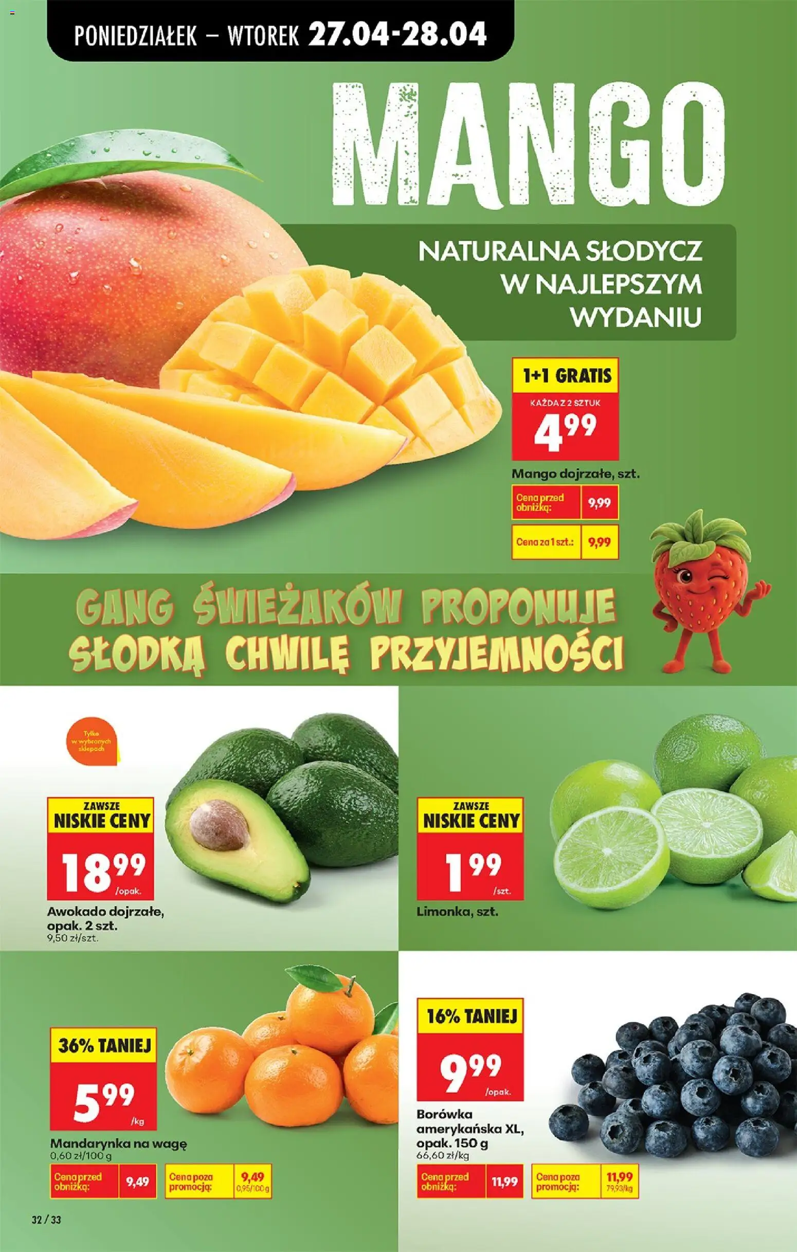 Biedronka gazetka od poniedziałku od 27.04.2026 | Strona: 40 | Produkty: Mango, Borówka amerykańska, Awokado