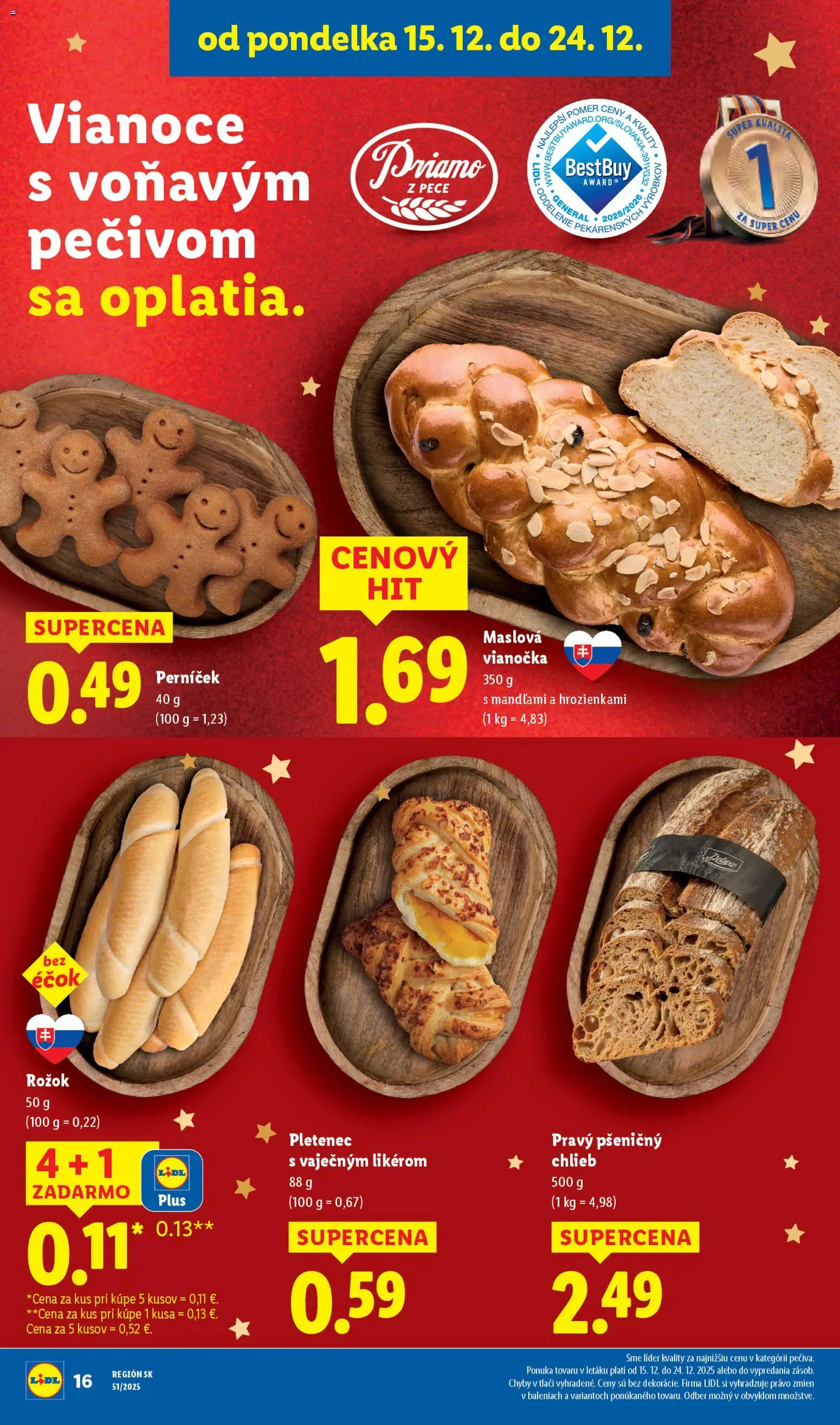 Nové Lidl akcie – leták je platný od 18.12.2025 | Strana: 52 | Produkty: Chlieb, Rožok, Vianočka