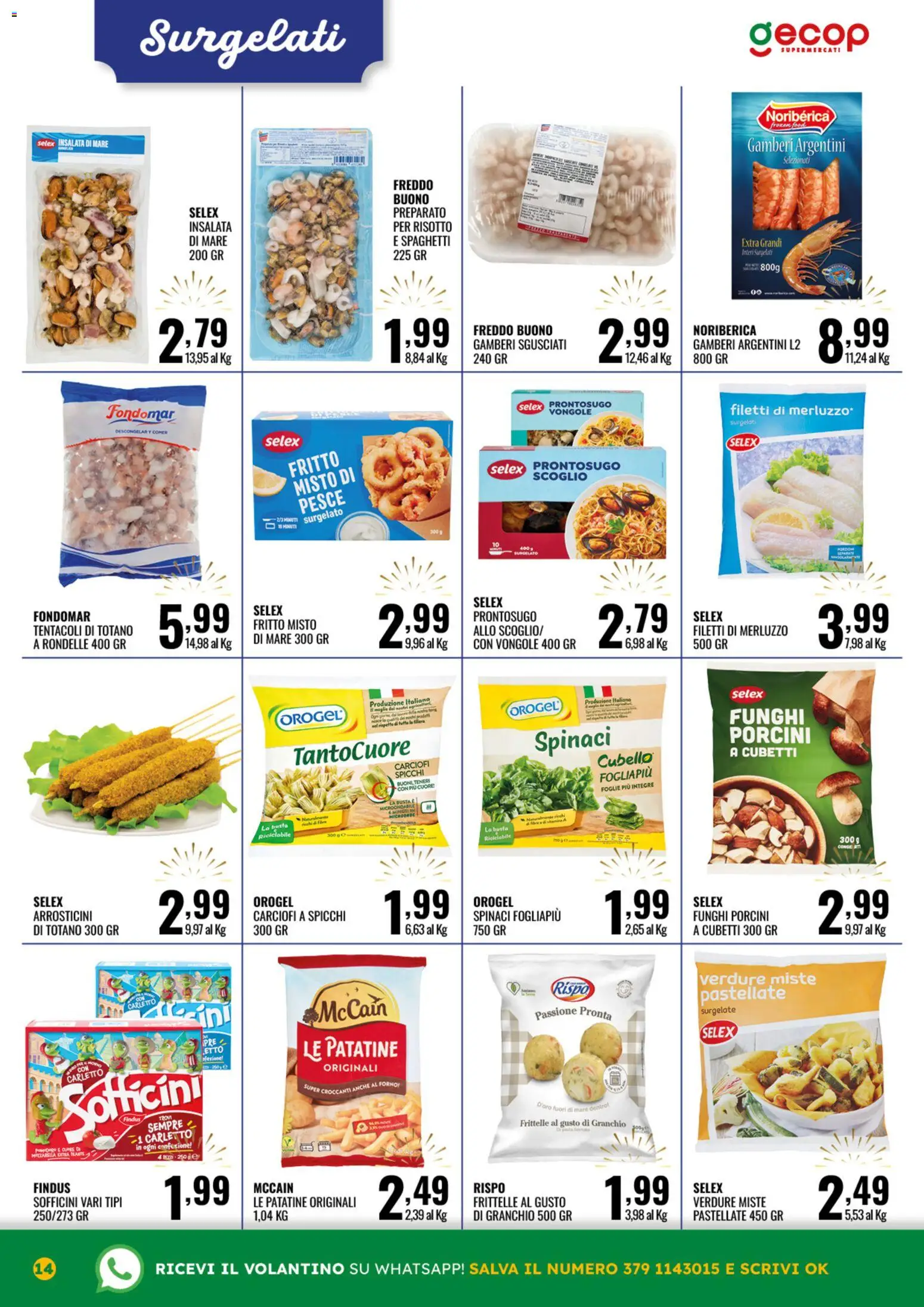 Volantino GECOP del 27.12.2025 | Pagina: 14 | Prodotti: Gamberi, Funghi, Spinaci, Arrosticini