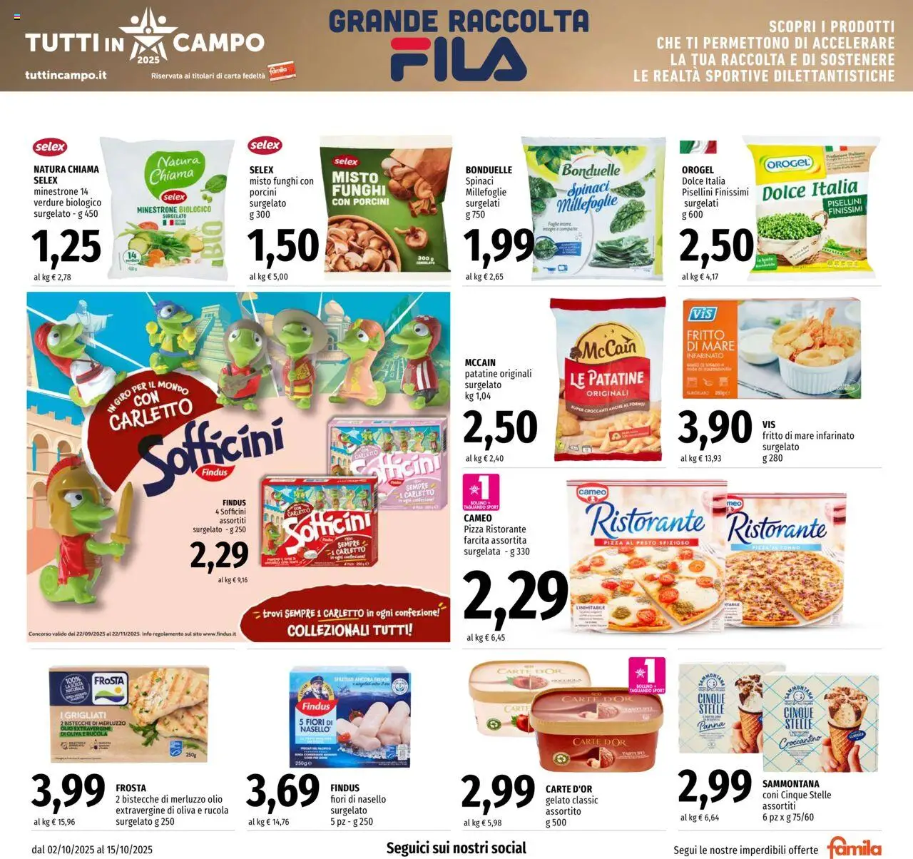 Volantino Famila del 02.10.2025 | Pagina: 9 | Prodotti: Rucola, Gelato, Mazzancolle, Nasello
