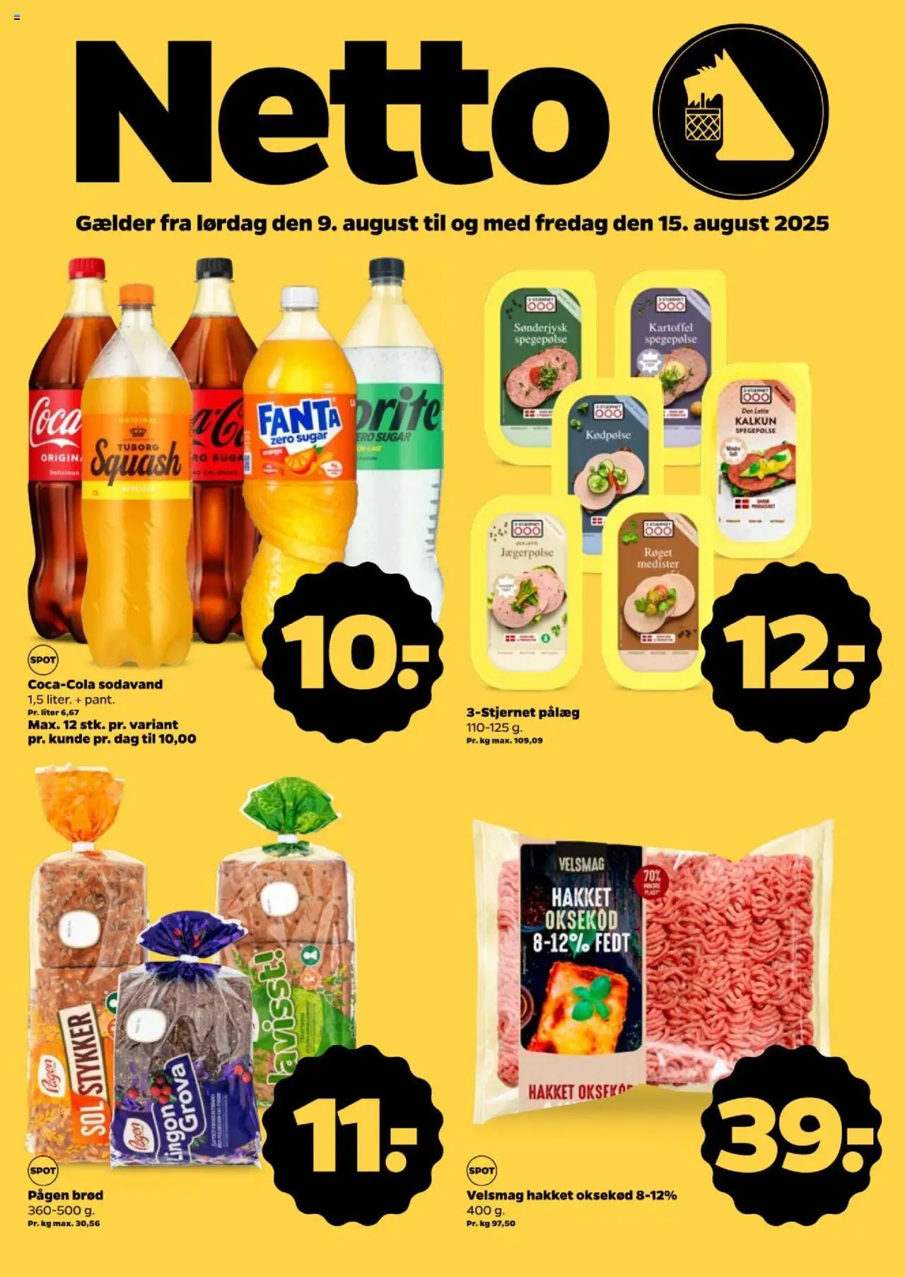 Netto Tilbudsavis gyldig fra 09.08.2025 | Side: 1 | Produkter: Oksekød, Squash, Sodavand, Fanta