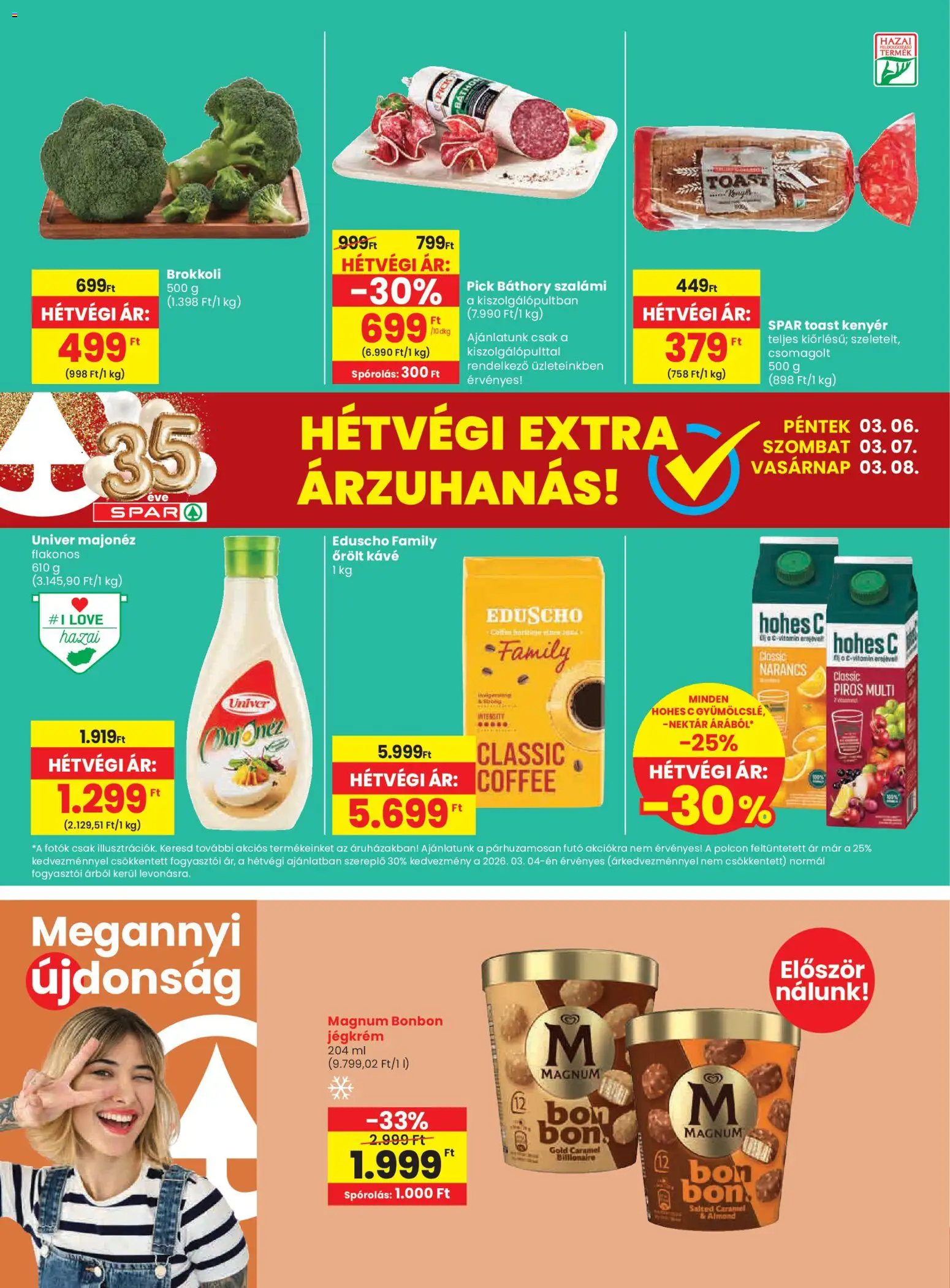 Spar akciós ujság - amely érvényes a következő dátumtól: 05.03.2026 | Oldal: 20 | Termékek: Magnum, Pick, Kenyér, Majonéz
