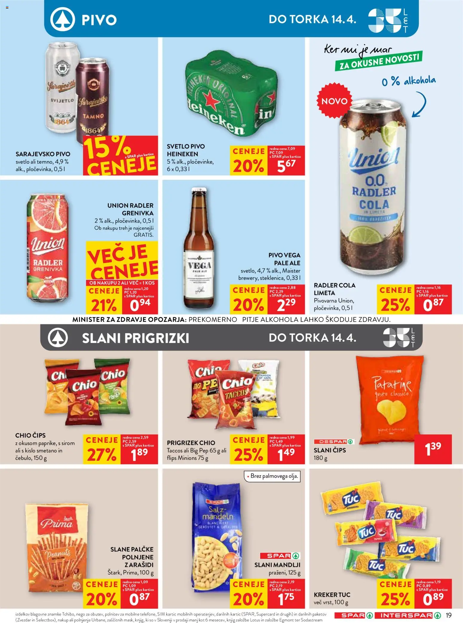 Novi Spar katalog ponudbe – veljaven od 08.04.2026 | Stran: 23 | Izdelki: Limeta, Slane palčke, Radler, Grenivka
