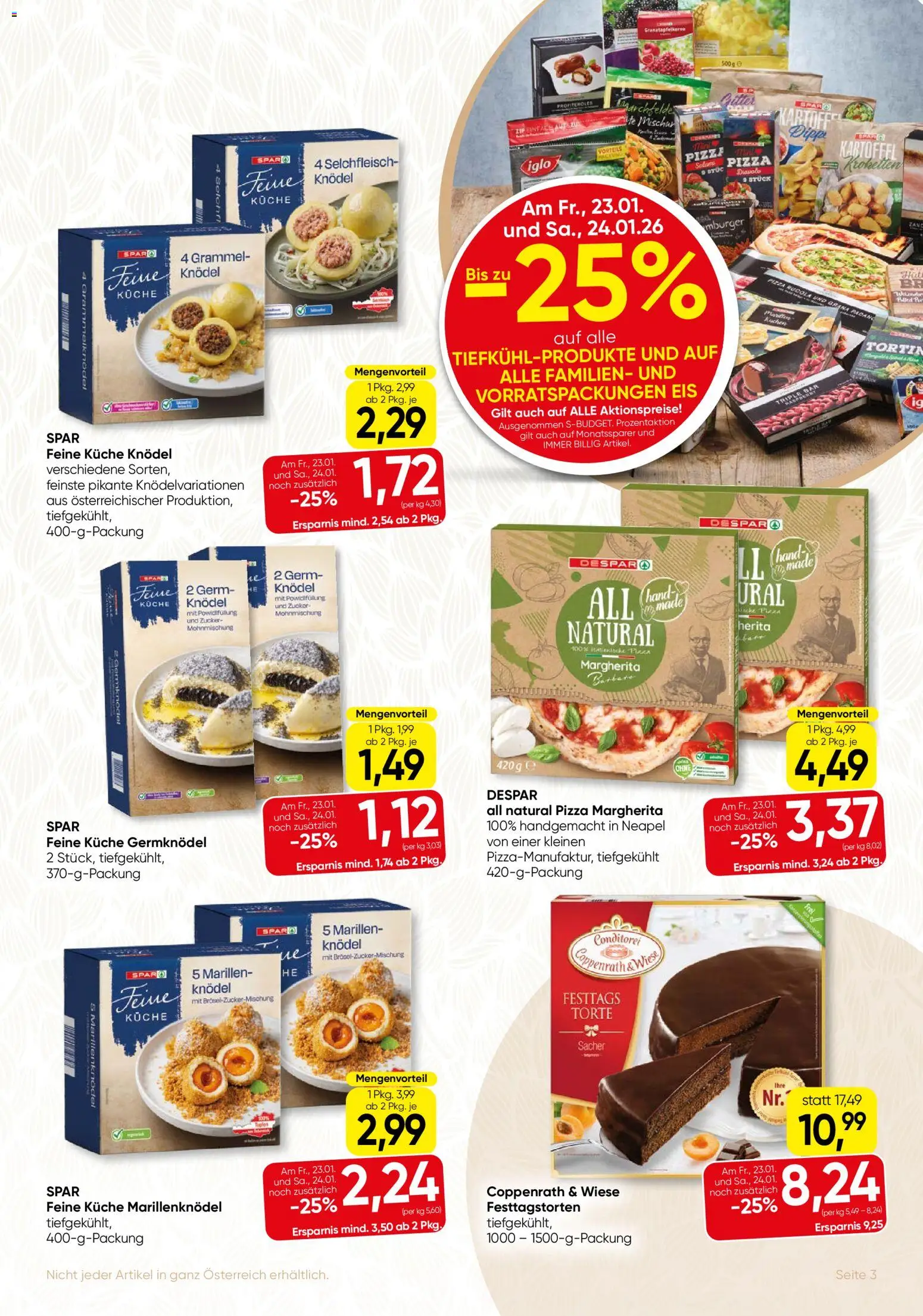 SPAR Gourmet Flugblatt gültig ab 22.01.2026 | Seite: 3 | Produkte: Jacke, Eis, Zucker, Pizza