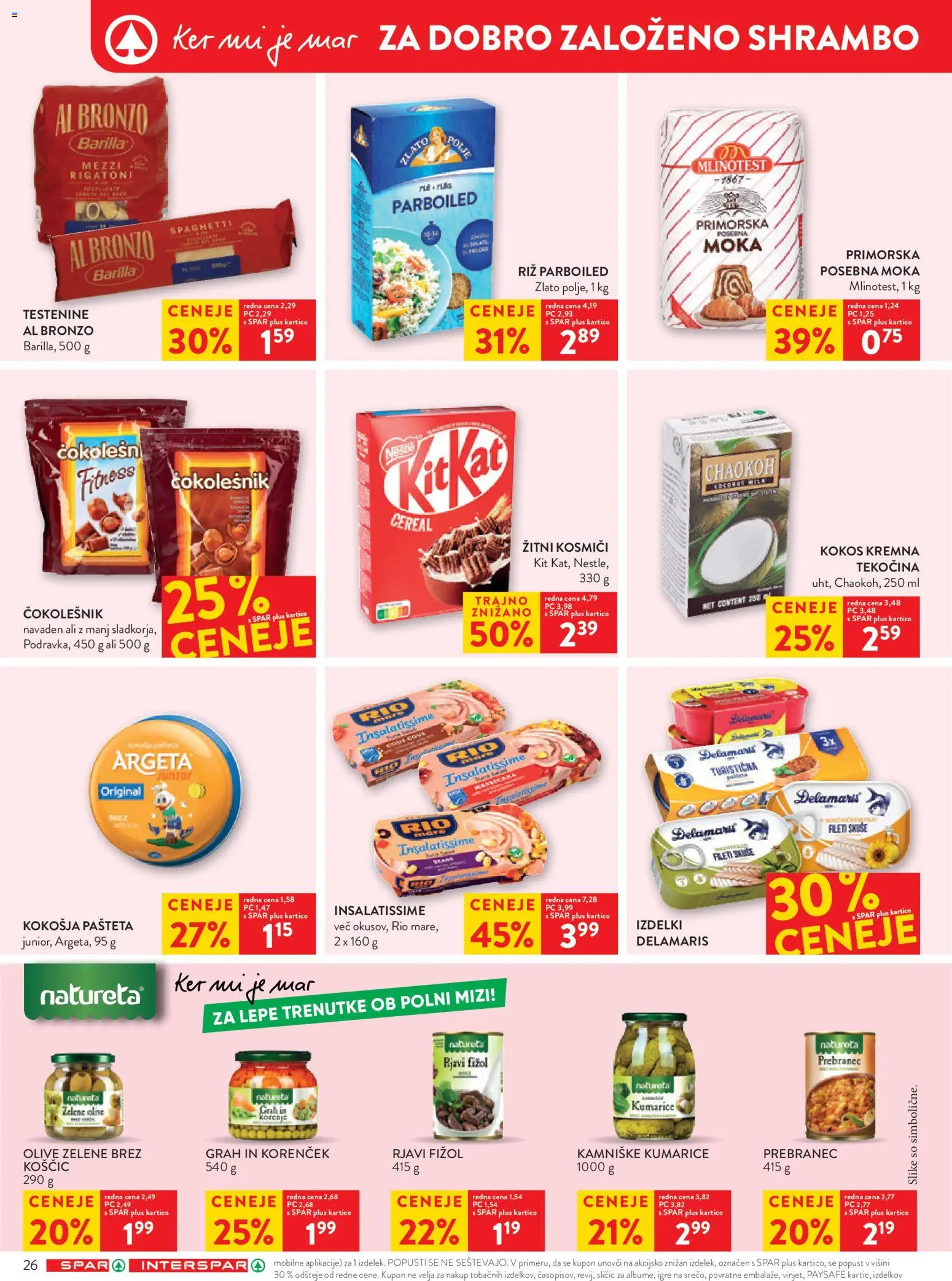 Novi Spar katalog ponudbe – veljaven od 25.03.2026 | Stran: 32 | Izdelki: Moka, Čokolešnik, Riz, Testenine
