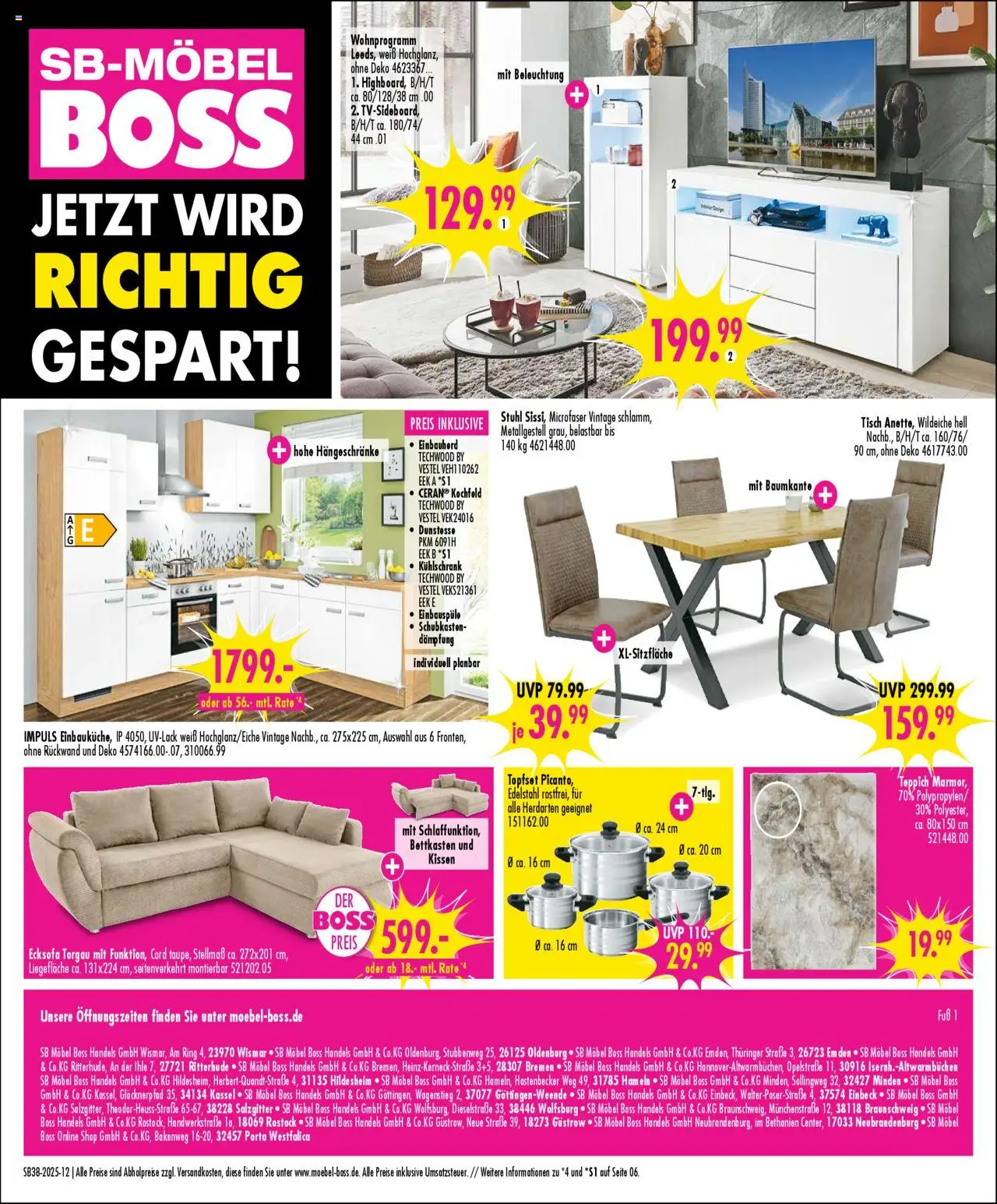 SB Möbel Boss Prospekt Emden	 – gültig ab 13.09.2025 | Seite: 12 | Produkte: Tisch, Stuhl, Teppich, Kühlschrank