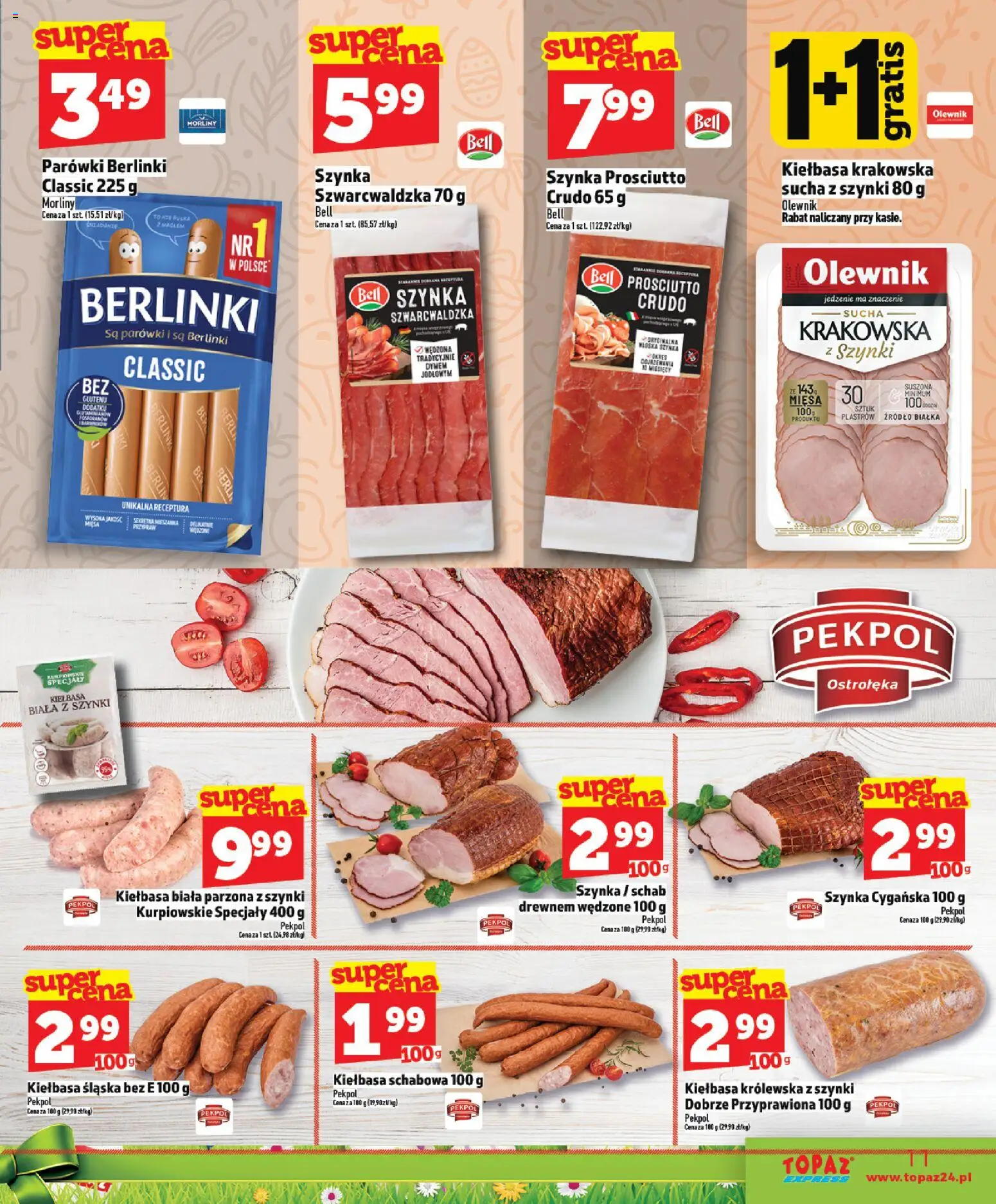 Topaz gazetka - Express od 26.03.2026 | Strona: 11 | Produkty: Schab, Bell, Parówki, Kiełbasa śląska