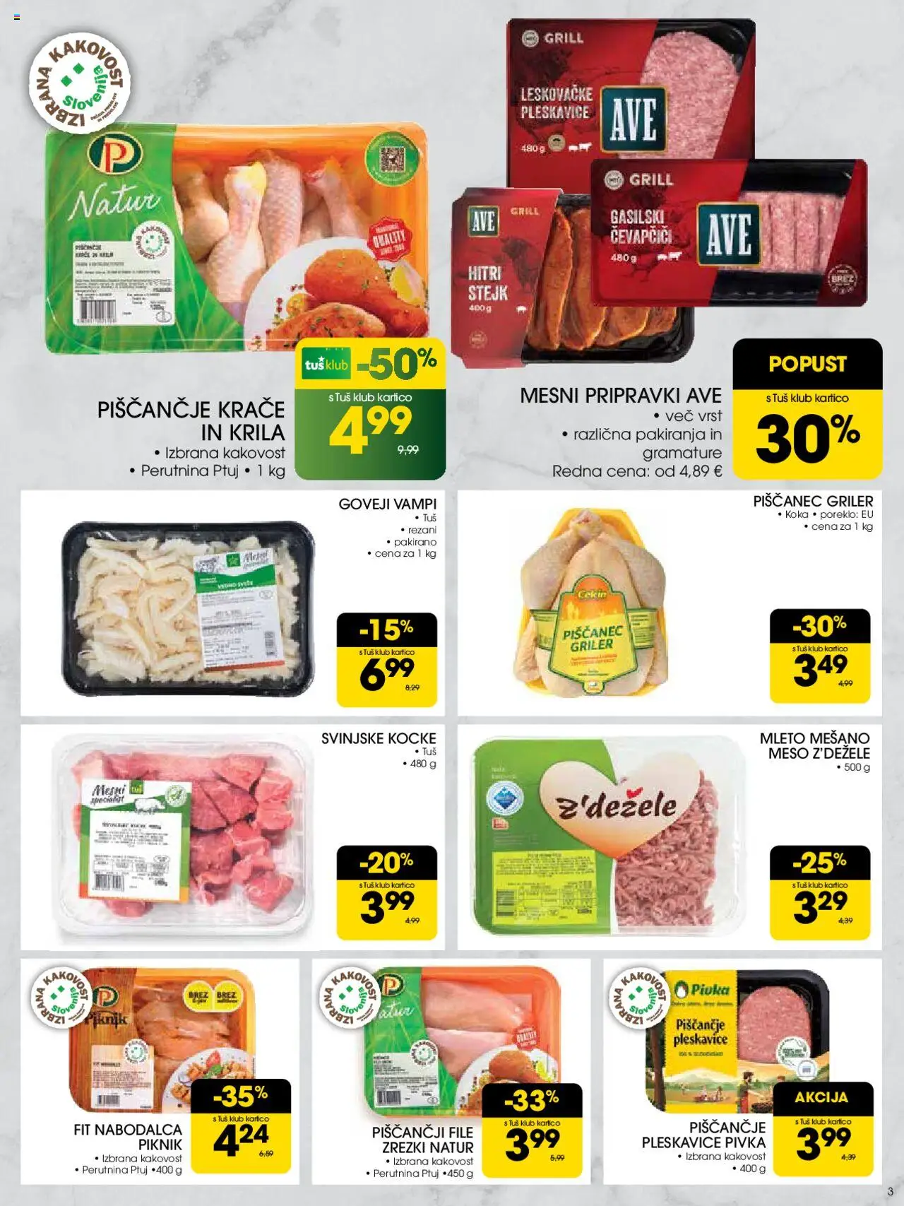 Tuš katalog │ velja od 30.07.2025 | Stran: 3 | Izdelki: Čevapčiči, Pleskavice, Zrezki, Grill