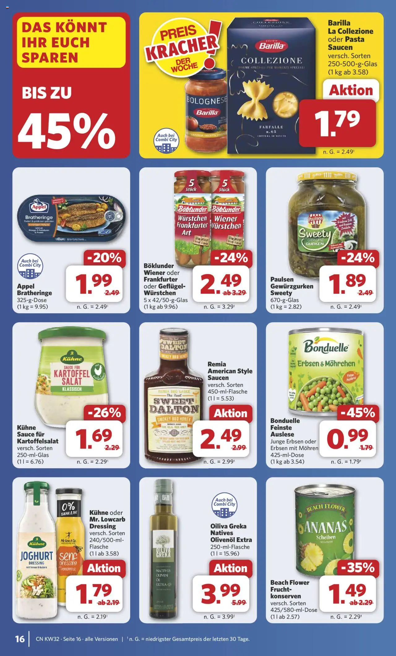 Combi Prospekt 	 - gültig ab dem 03.08.2025 | Seite: 18 | Produkte: Barilla, Olivenol, Mohren, Salat